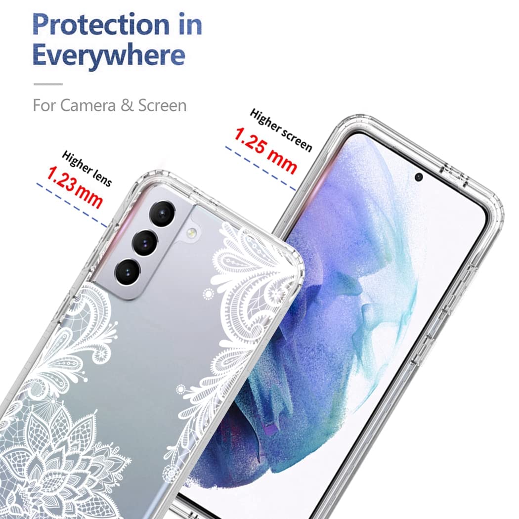 Premium Clear Mandala Pattern Phone Case for Samsung Galaxy S22 Plus 5G (SM-S906U) with Tempered Glass Screen Protector | Full Body Protection | Stylish & Durable Cover for Everyday Use, Work & Travel