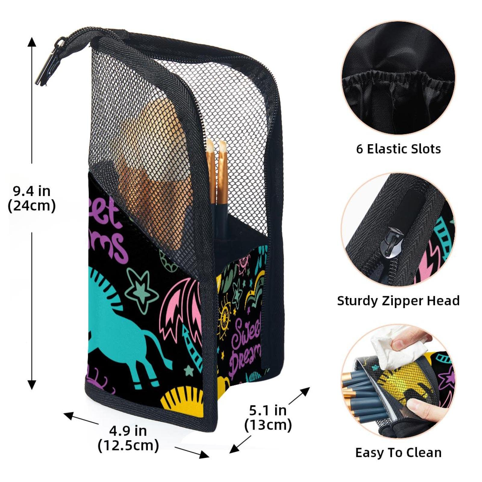 12-Piece Makeup Brush Organizer Bag with Sweet Dream & Unicorn Design - Portable Cosmetic Brush Holder Case for Travel, Home Vanity & Professional Makeup Artists