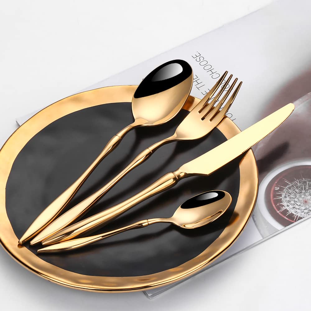 32-Piece Stainless Steel Flatware Set for 8 - Premium Food Grade Mirror Polished Cutlery with Spoons, Forks & Knives - Dishwasher Safe Silverware (Gold) - Perfect for Dinner Parties, Restaurants & Everyday Dining (S1478)