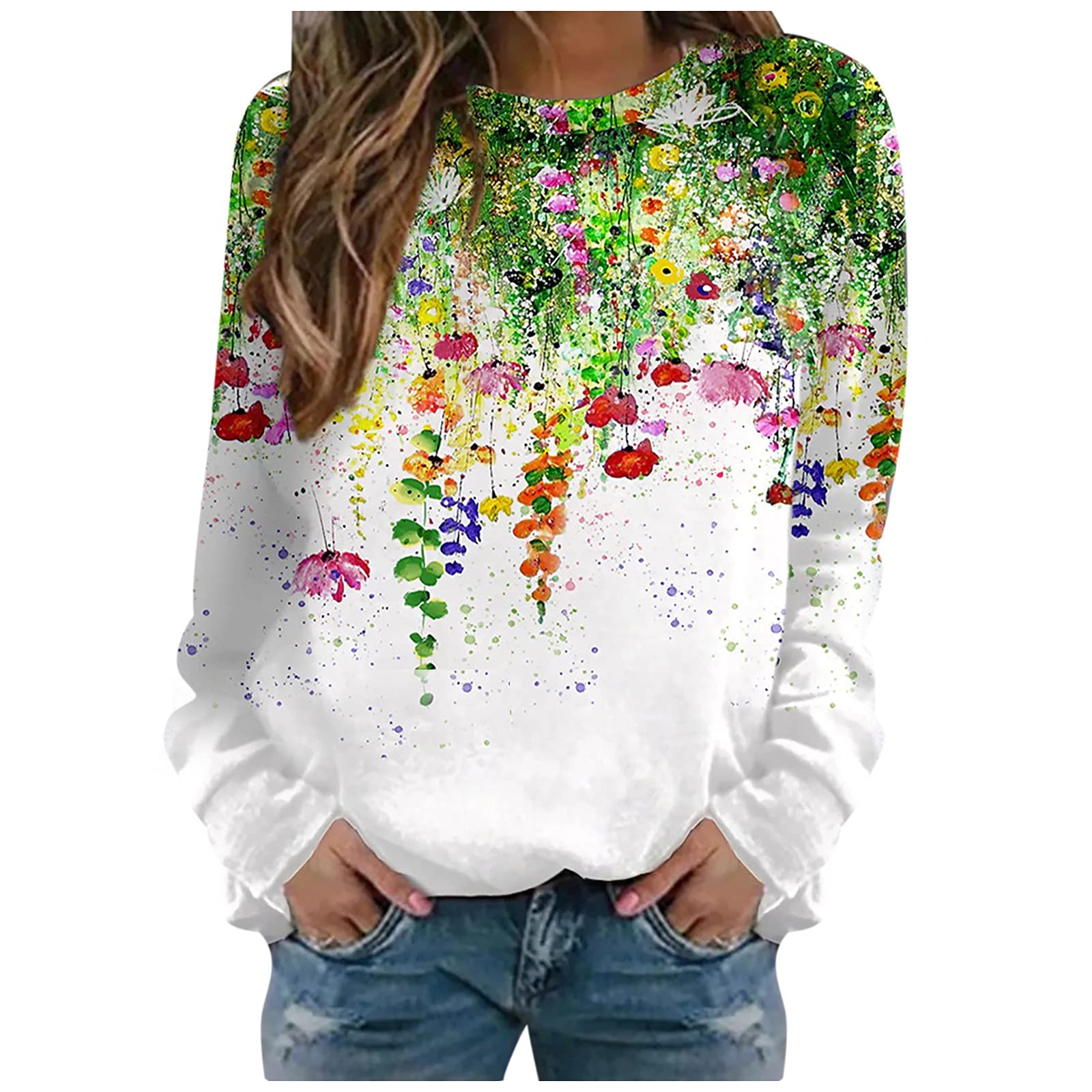 Women's Casual Long Sleeve Crewneck Sweatshirt - Soft Comfy Pullover Blouse for Everyday Wear | Perfect for Work, Lounge & Fall Outfits