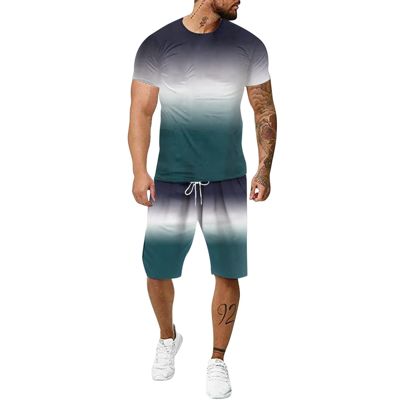 Uoki 2022 Men's Summer Tracksuit 2-Piece Outfit - Short Sleeve T-Shirt & Athletic Shorts Set | Breathable Sportswear for Gym, Running & Casual Wear