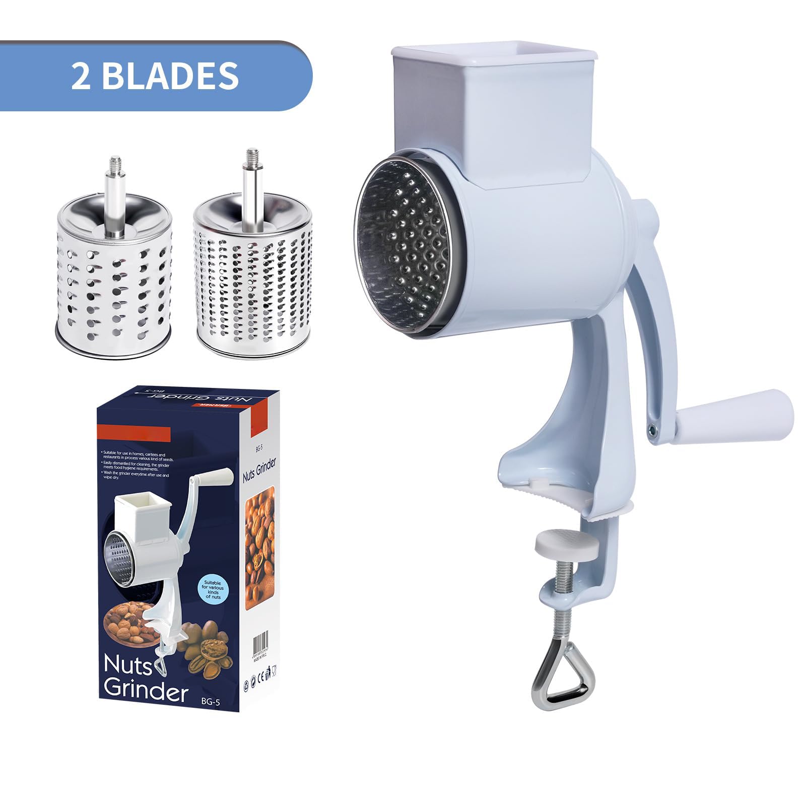 Premium Manual Nut Chopper Grinder - Heavy Duty Dried Fruit Crusher & Peanut Masher for Walnuts, Pecans, Almonds (160 Double Blade, White) - Perfect for Baking, Cooking, and Healthy Snack Preparation