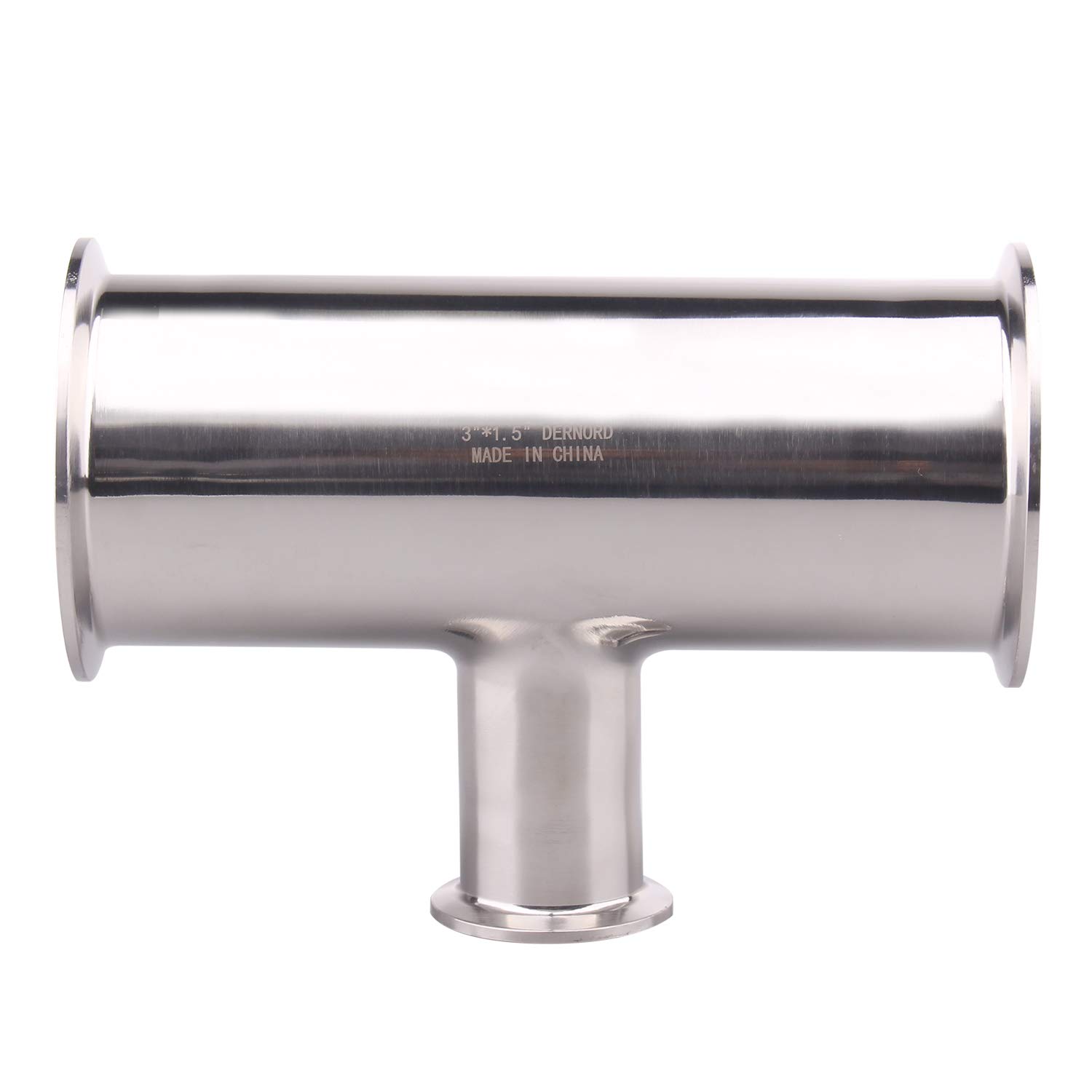 DERNORD 3-Way Reducing Clamp Tee - 304 Stainless Steel Sanitary Fitting (3