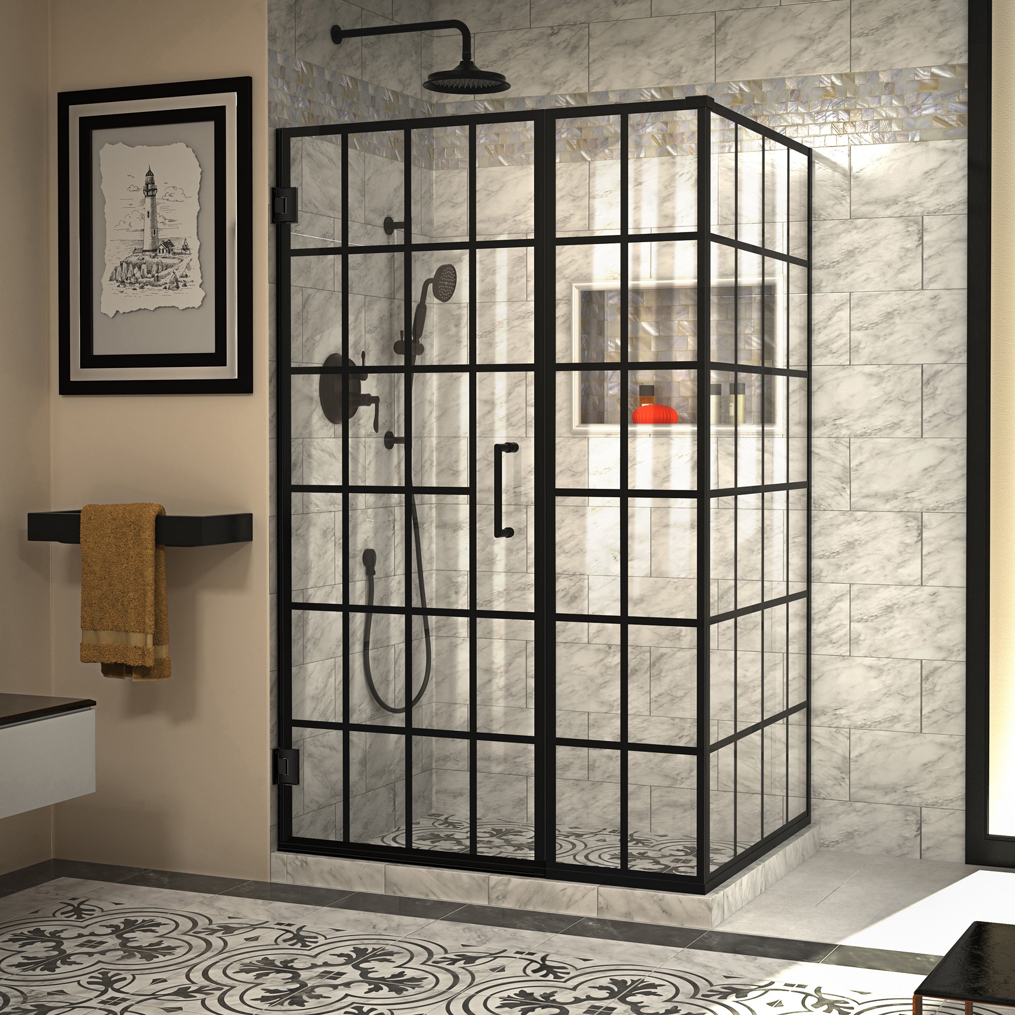 DreamLine Unidoor Toulon 34x46x72 Inch Frameless Hinged Shower Enclosure - Modern Bathroom Upgrade for Small Spaces, Easy Installation & Sleek Design