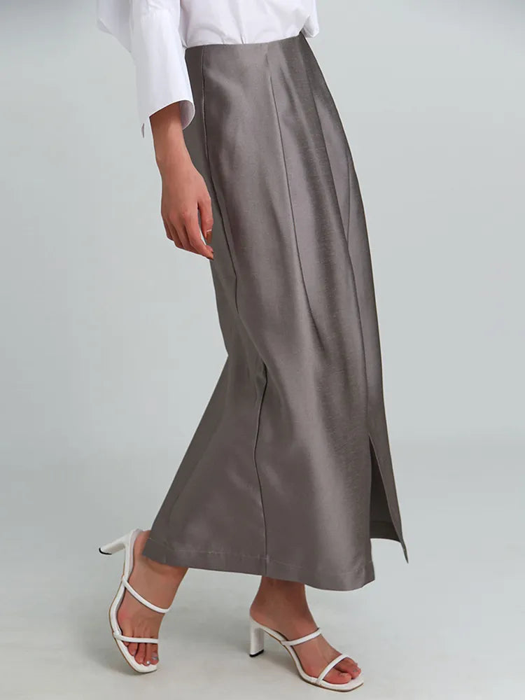 Asymmetrical High Waist Patchwork Skirt for Women - Solid Color Casual Loose Straight Skirt | Fashionable Female Clothing for Office, Dating & Everyday Wear