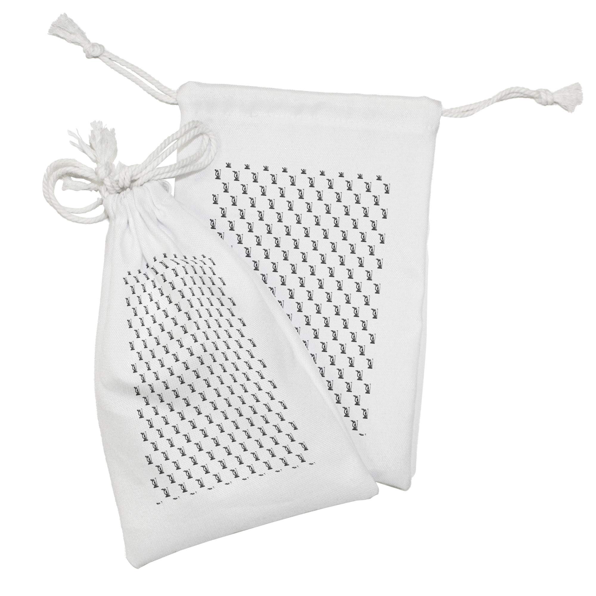 Ambesonne Eye Chart Fabric Pouch Set of 2 - Monochrome Phoropter Design Drawstring Bags (9