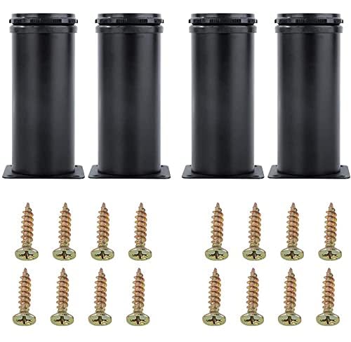 5 Inch Adjustable Metal Table Legs - Heavy Duty Furniture Legs for Desks, Coffee Tables, DIY Projects - Set of 4 Black Replacement Legs - Perfect for Home Office, Living Room, Bedroom Furniture Upgrade