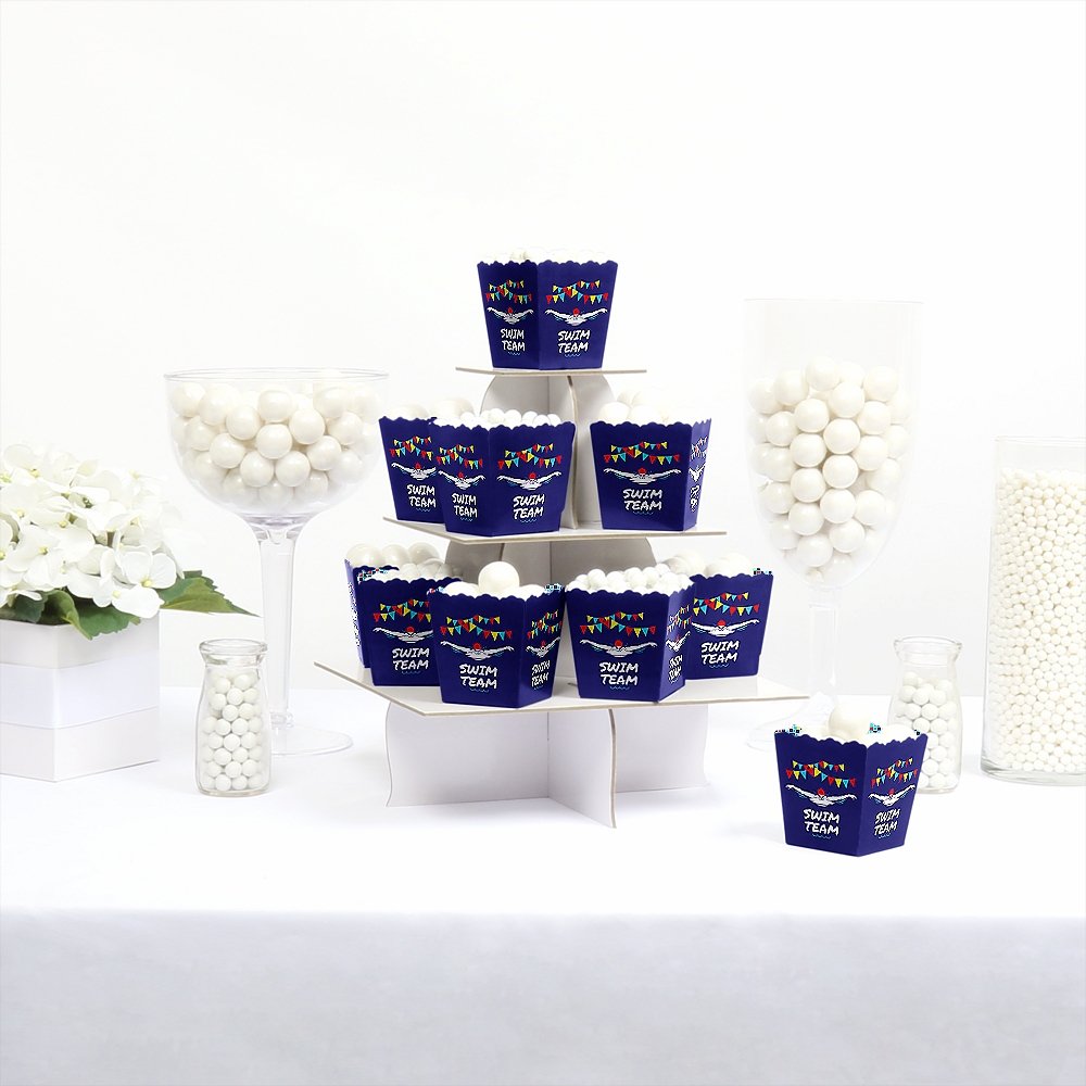 Swim Team Party Mini Favor Boxes - Set of 12 Candy Treat Boxes for Swimming Birthday Parties - Perfect for Team Celebrations, Pool Parties & Summer Events