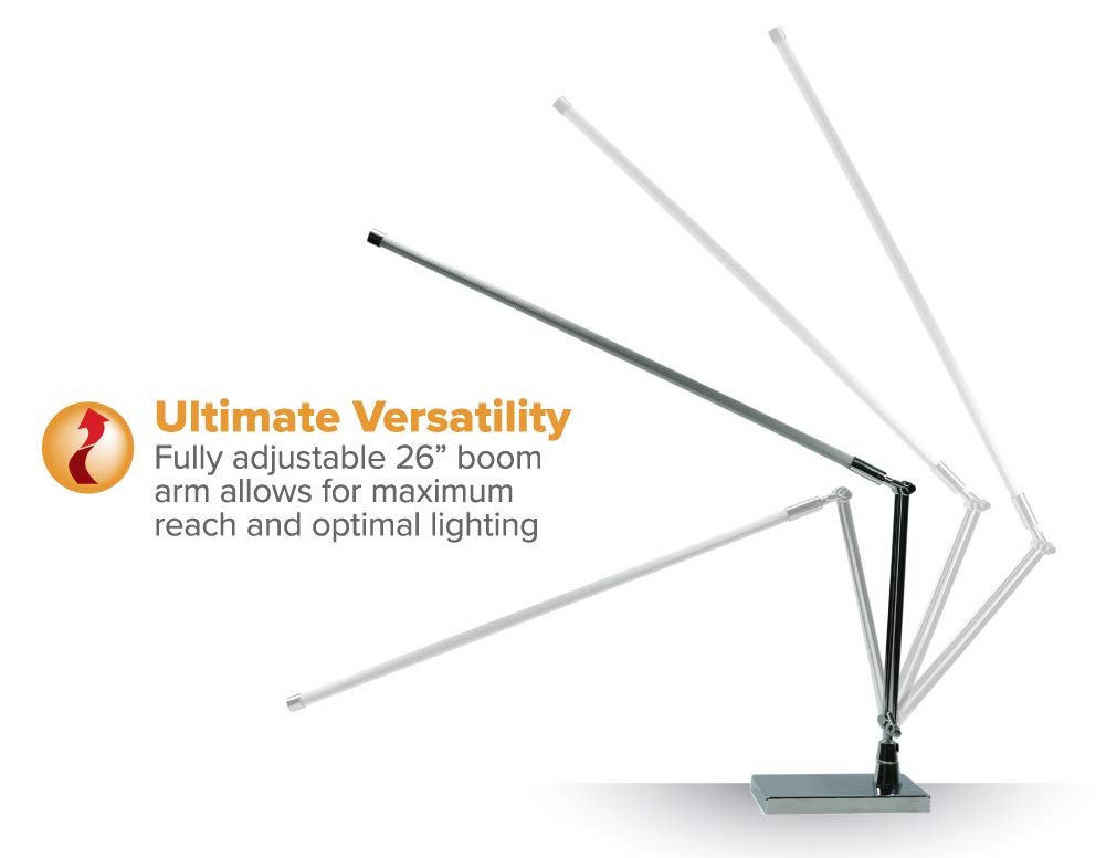 VLED530 7W Natural Daylight LED Bar Lamp - 535 Lumens, Adjustable Boom Arm & Desk Clamp Mount (Satin/Chrome/Silver) - Perfect for Office, Study, Workshop & Crafting Tasks
