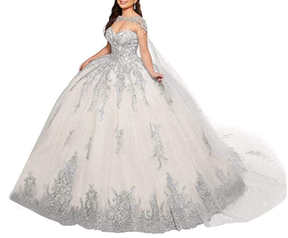 Elegant Beige Tulle Ball Gown with Crystal Beading - Women's Quinceañera & Sweet 16 Princess Dress for Formal Dances, Proms, and Special Occasions