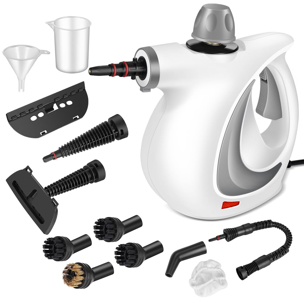 Portable Handheld Pressurized Steam Cleaner with 12 Accessories - Multi-Surface Steamer for Home & Car Cleaning - Perfect for Floors, Furniture, Upholstery, Tiles & Grout (Deep Gray) | Ideal for Deep Cleaning, Sanitizing & Removing Tough Stains