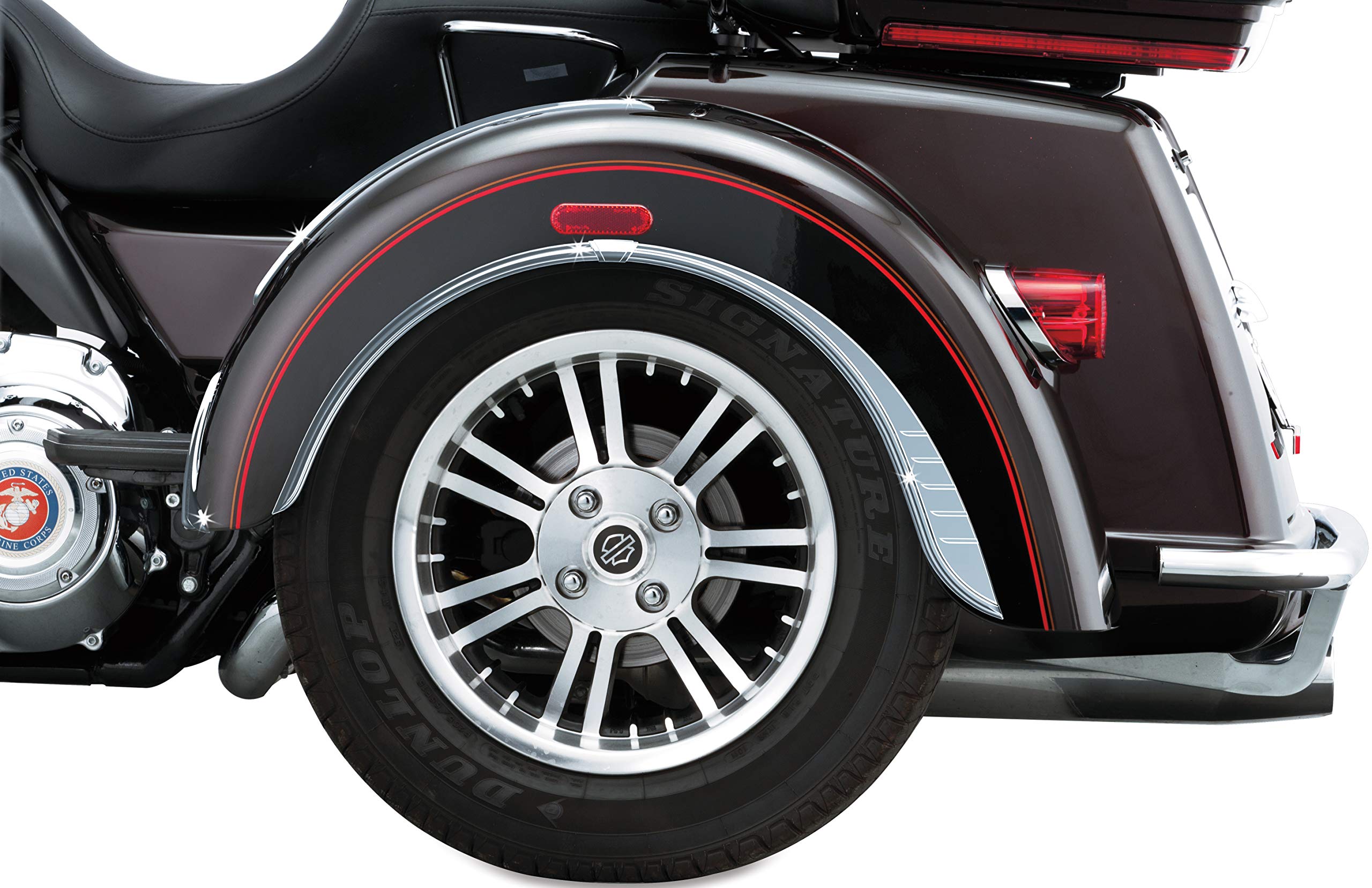 Kuryakyn 7217 Chrome Motorcycle Fender Accents for 2009-2019 Harley-Davidson Trike - 1 Pair Black Rear Fender Trim - Perfect for Custom Bike Upgrades & Show Rides