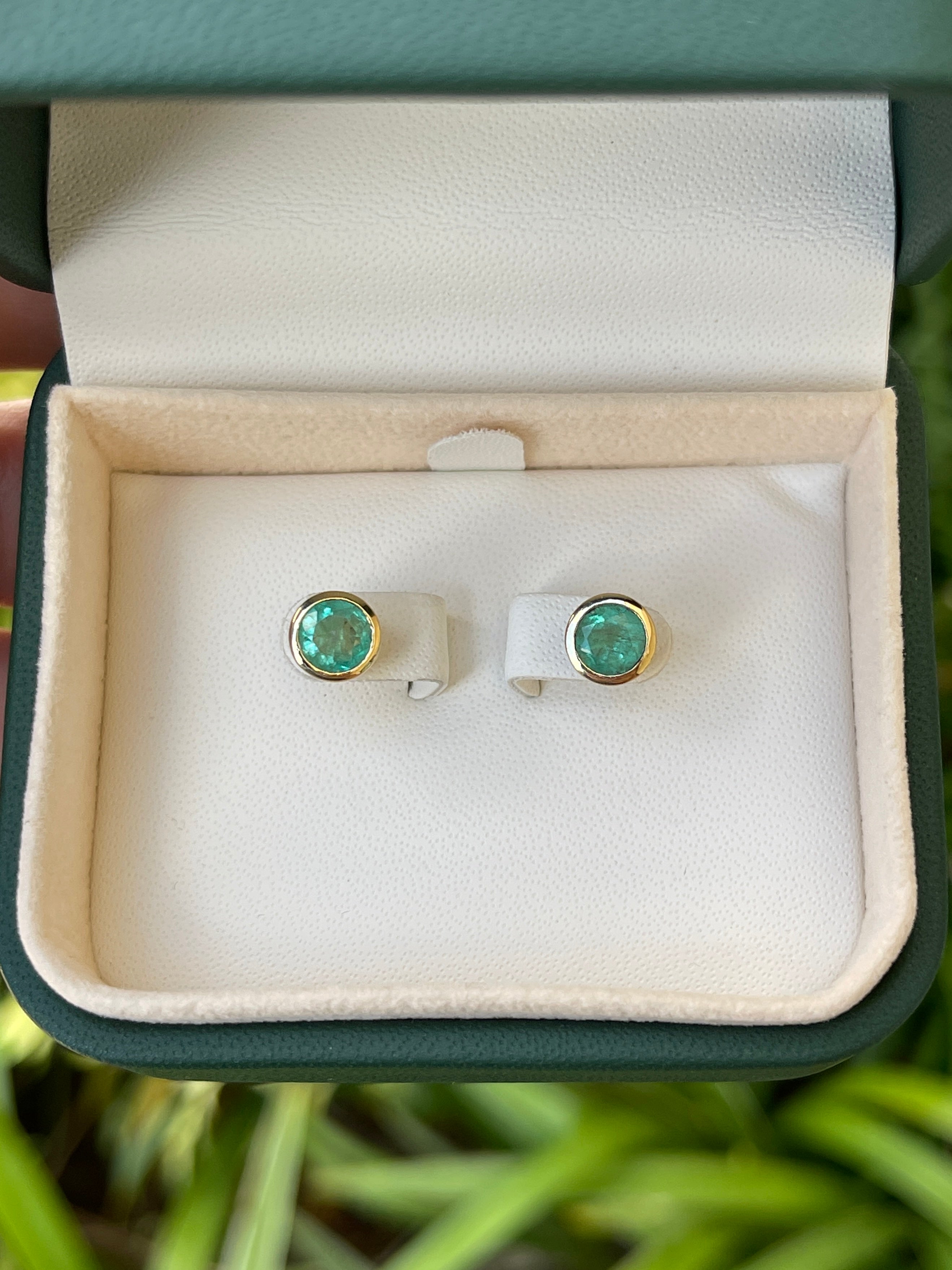 14K Gold Natural Emerald Round Cut Push Back Earrings - 1.60tcw, Elegant Dangle Earrings for Women, Perfect for Weddings, Parties & Special Occasions