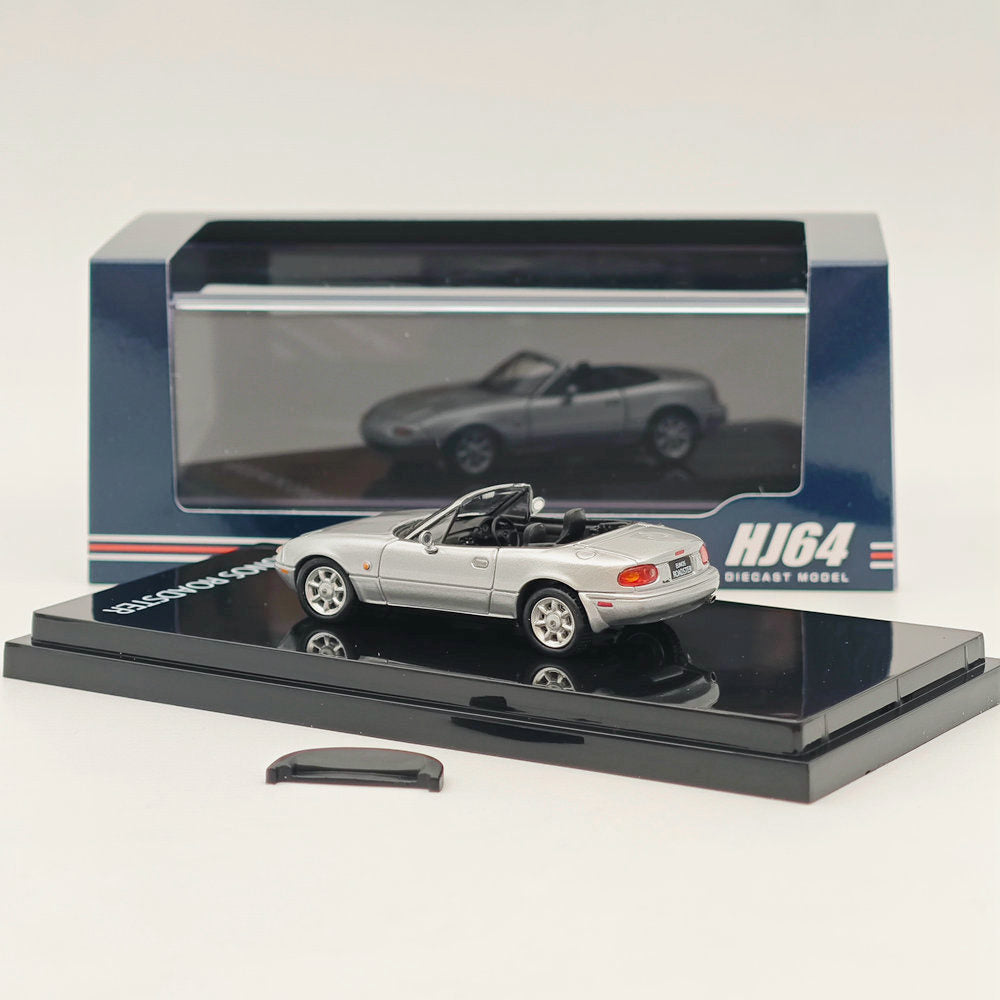 1/64 Scale Mazda Eunos Roadster NA6CE Diecast Model Car with Tonneau Cover - Limited Edition Silver HJ642025AS - Collectible Toy Car for Adults & Kids | Perfect for Display, Gifts, and Car Enthusiast Collections