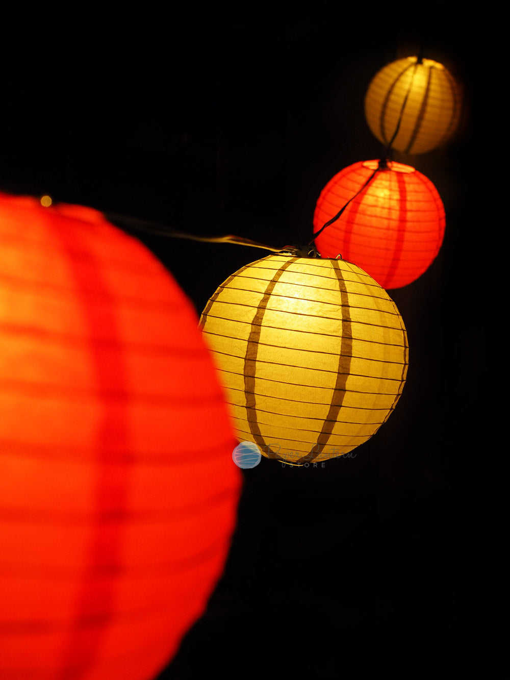 16 Inch Chinese New Year Red and Gold Paper Lantern String Lights - 31 FT Expandable LED Fairy Lights with Black Cord for Home Decor, Party, Wedding, and Festival Lighting