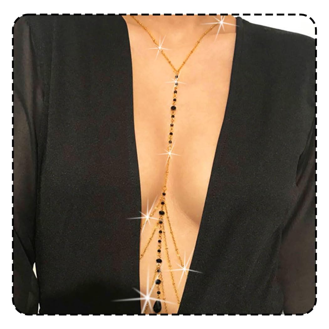 COSYDAYS Gold Body Chain Bra Rhinestone Layered Bra Chain Jewelry for Women - Plus Size Alloy Body Jewelry - Perfect for Bachelorette Parties, Music Festivals & Date Nights (1 Count, Pack of 1)