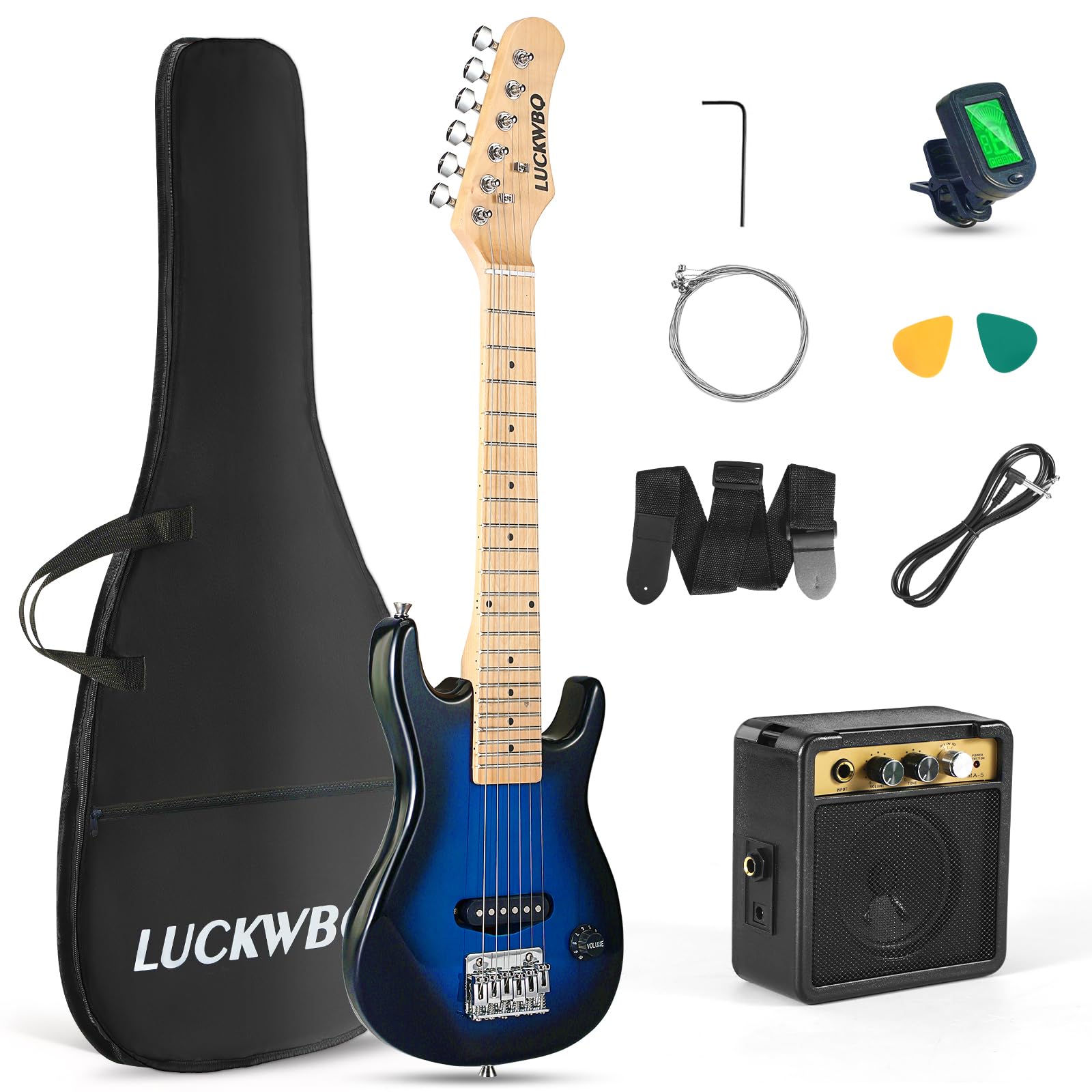 30 Inch Kids Electric Guitar Beginner Kit - ST Style Mini Electric Guitar for Boys & Girls with 5W Amp, Strap, Gig Bag, Tuner & Picks (Blue Burst) - Perfect for Home Practice, Music Lessons & First-Time Players
