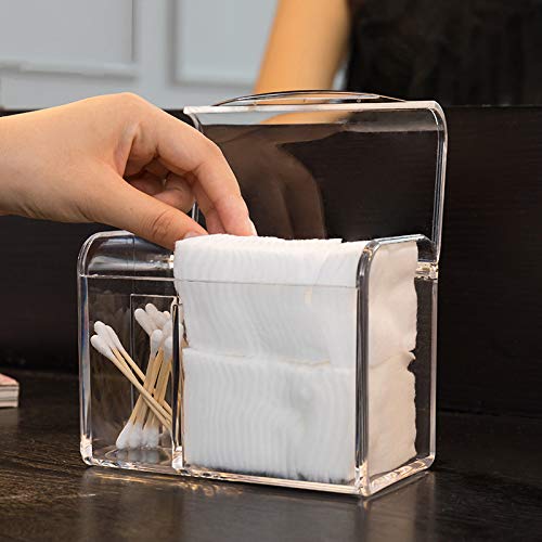 Sooyee 3-Compartment Plastic Apothecary Jar - Cotton Ball, Swab & Round Pad Organizer | Bathroom & Vanity Storage Dispenser for Floss, Qtips & Beauty Supplies | Clear Countertop Organizer for Home, Salon & Spa