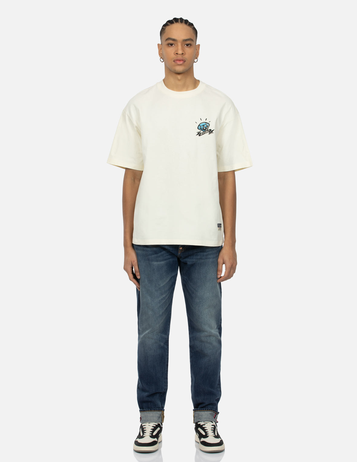 Diamond Daruma Print Loose Fit T-Shirt for Men - Comfortable Casual Streetwear Top for Everyday Wear & Japanese Culture Enthusiasts