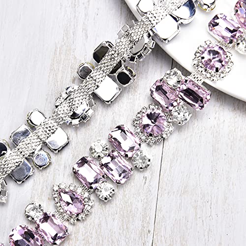 XINMILI 1 Yard Pink Rhinestone Claw Chain - 2.2CM Wide Crystal Trim for DIY Necklace, Clothing, Luggage & Accessories | Wedding, Party, Fashion Decoration
