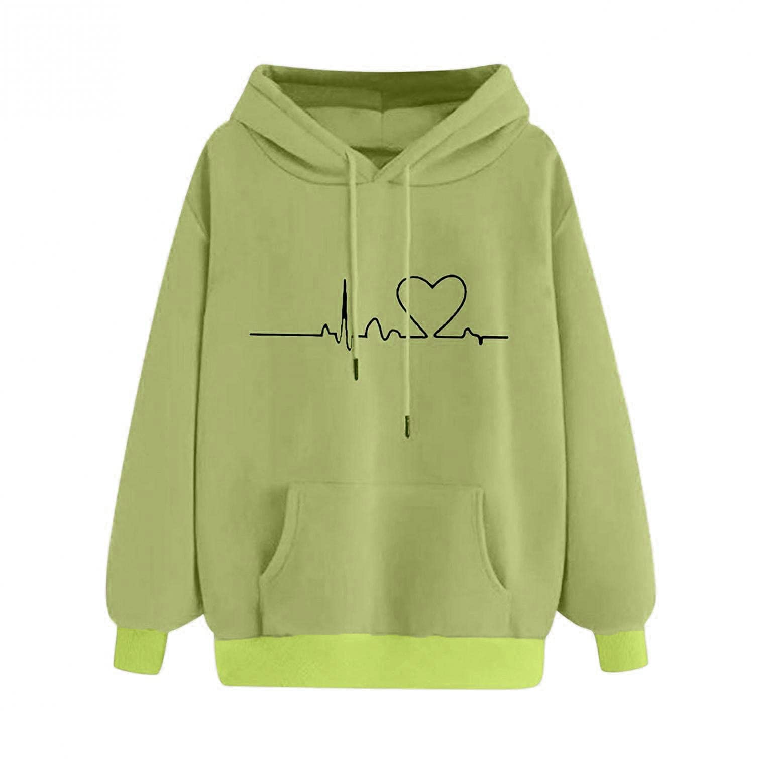 Trendy Women's Hoodies - Casual Solid Color ECG Print T-Shirt & Harajuku Style Baggy Pullover with Pocket | Streetwear Fashion, Loungewear, College Outfits