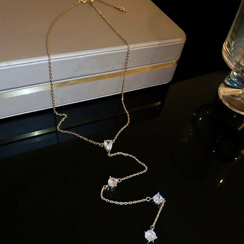 Elegant Teardrop Silver Tassel Lariat Necklace for Women | HN2188 | Perfect for Evening Parties, Weddings & Special Occasions