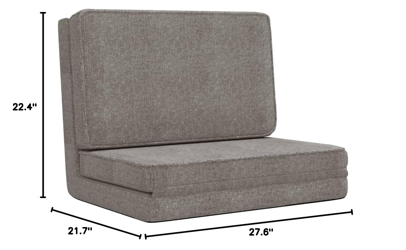 CHARMMA Floor Chair with Back Support - Foldable Padded Sofa Sleeper, Recliner Couch for Adults, Gaming & Meditation Chair - 100% Polyester Fabric in Light Gray | Perfect for Living Room Lounging, Bedroom Relaxation & Video Game Sessions