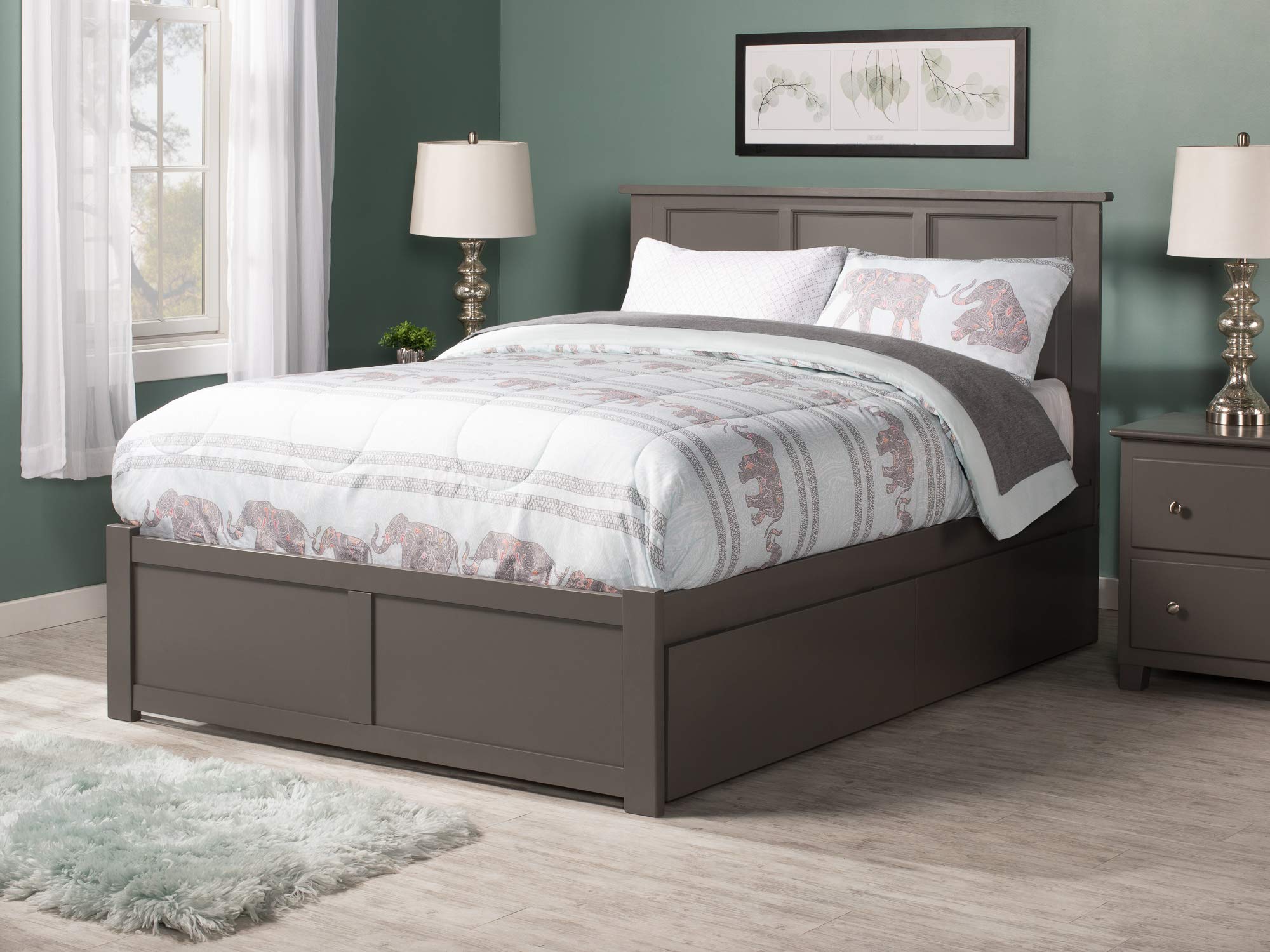 AFI Madison King Platform Bed with USB Charger - Modern Grey Wooden Bed Frame for Master Bedroom, Guest Room & Small Spaces