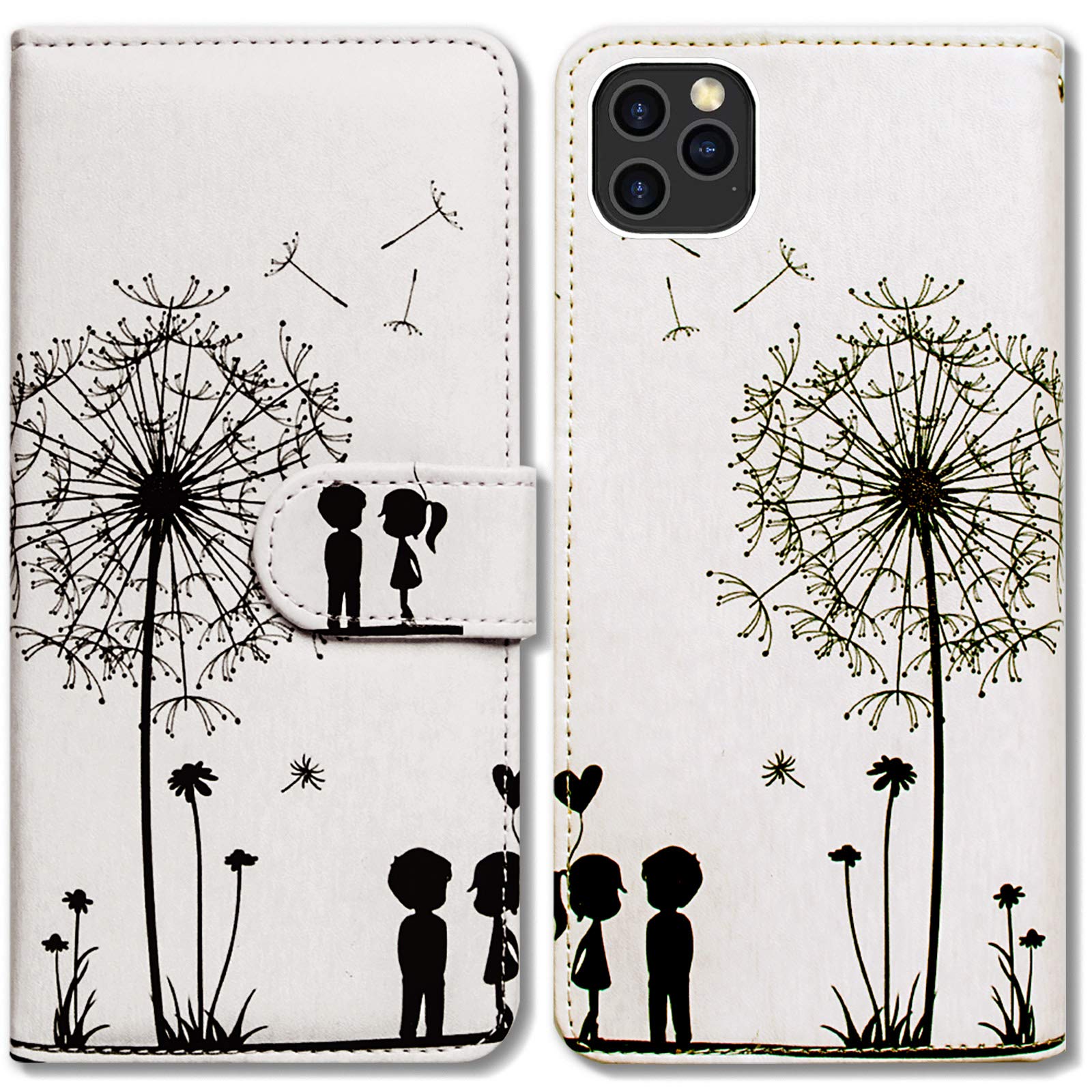 Premium Leather iPhone 12 Pro Max Case with Dandelion Pattern - Wallet Cover with Card Slots & Kickstand | Stylish Protection for Work, Travel & Daily Use