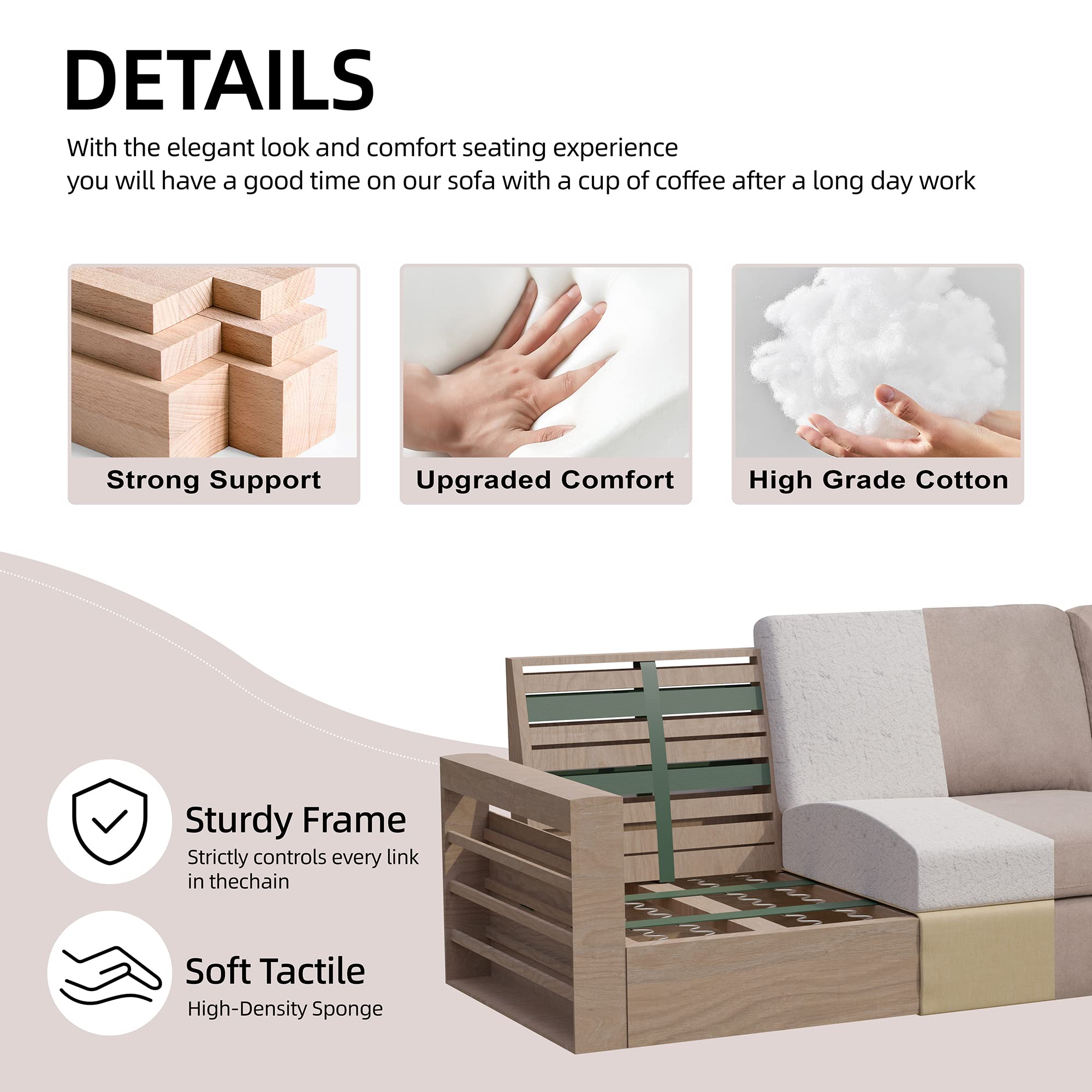 Convertible L-Shaped Sectional Sofa with Storage Ottoman - 3-Seat Modern Linen Reversible Chaise Lounge for Small Spaces (Beige) | Perfect for Apartments, Living Rooms & Home Theater Seating