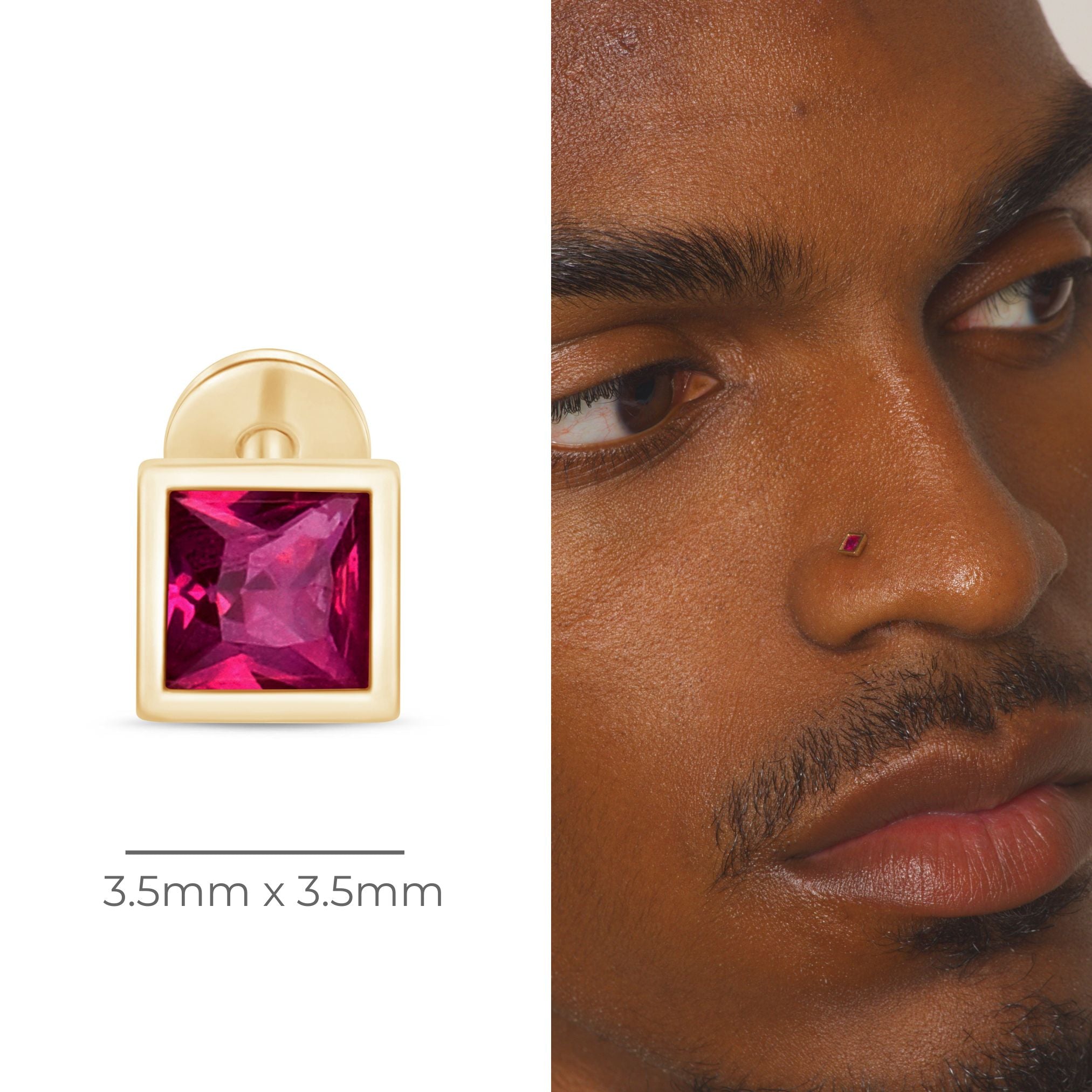 14K Yellow Gold Princess Cut Pink Ruby Stud Earrings - Flat Back Bezel Set for Daily Wear & Special Occasions