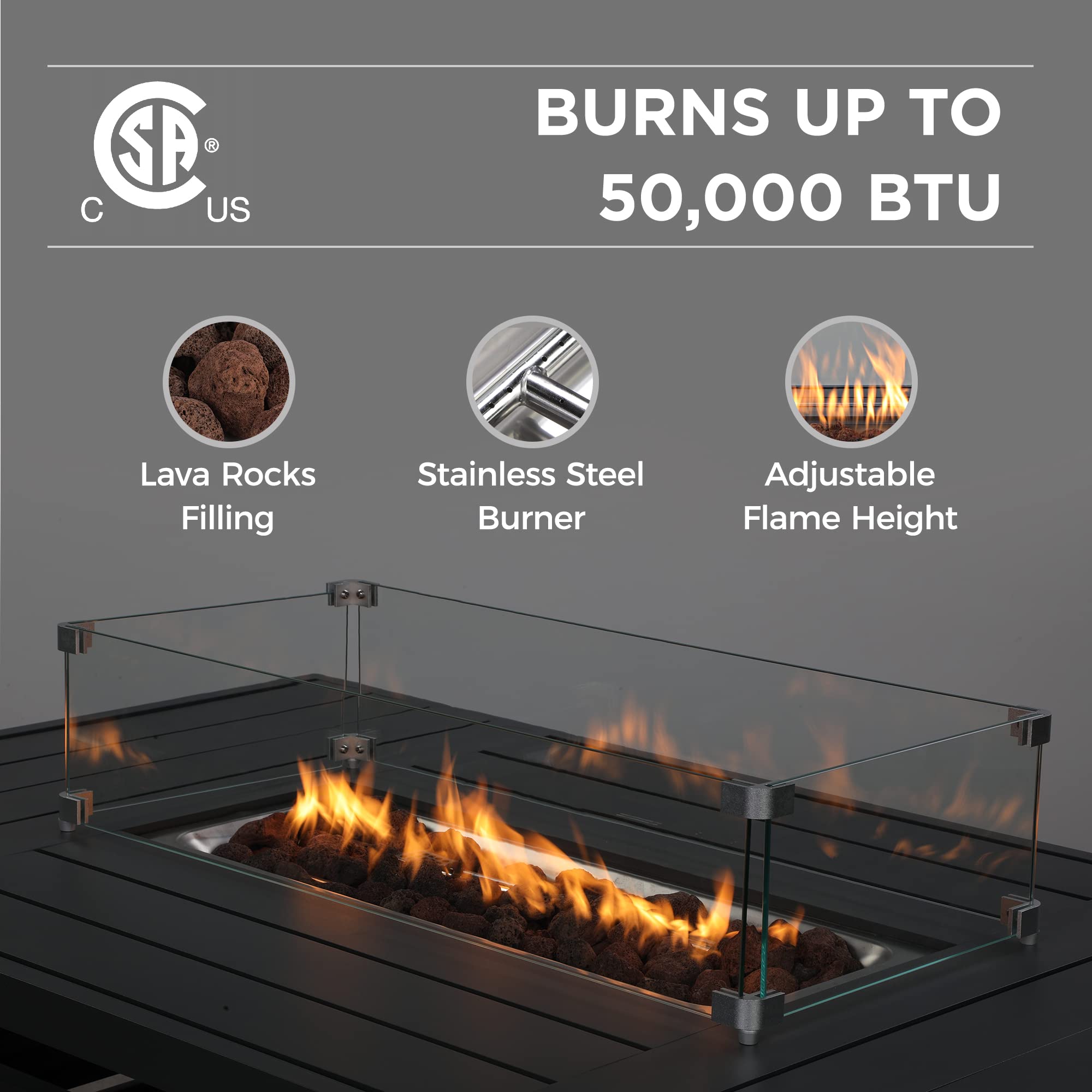 Wisteria Lane 4-Piece Aluminum Patio Furniture Set with 54-Inch CSA Certified Propane Fire Pit Table - Dark Grey Outdoor Metal Sofa Set for Backyard, Garden & Poolside Relaxation