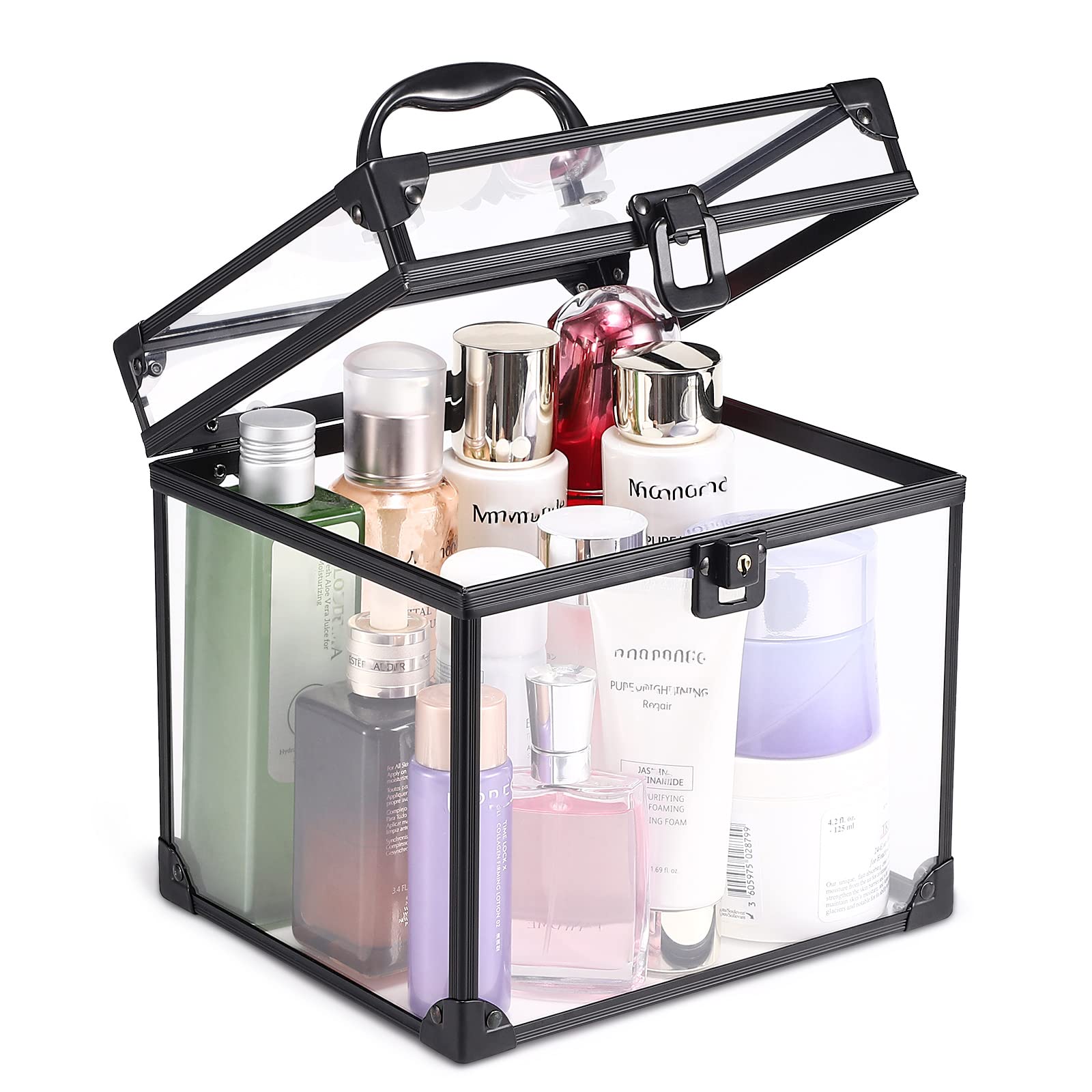 Portable Crown Storage Box for Pageants & Tiaras - 8x7x7.5 Inch Clear Makeup Organizer Case with Latches, Large Cosmetic Display & Travel Toiletry Organizer - Perfect for Beauty Pageants, Bridal Accessories & Jewelry Storage
