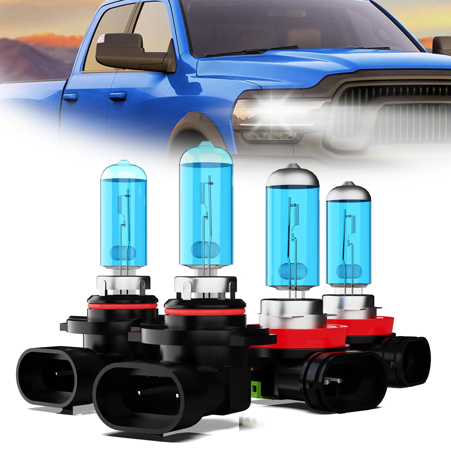 2013-2021 Dodge RAM 1500 2500 3500 Halogen Headlight Bulbs Kit - 9005/HB3/H10 High Beam + H11/H8/H9 Low Beam - Plug and Play Replacement (Pack of 4) - Perfect for Night Driving & Off-Road Adventures