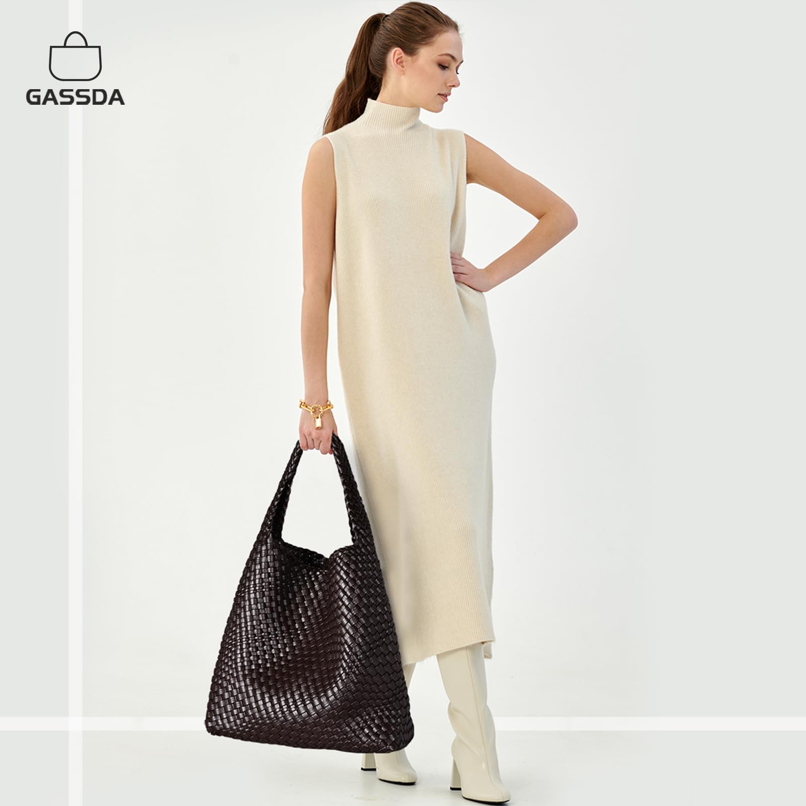 Eco-Friendly Woven Vegan Leather Tote Bag for Women - Stylish Shoulder & Top-Handle Handbag - Perfect for Work, Travel, and Everyday Use