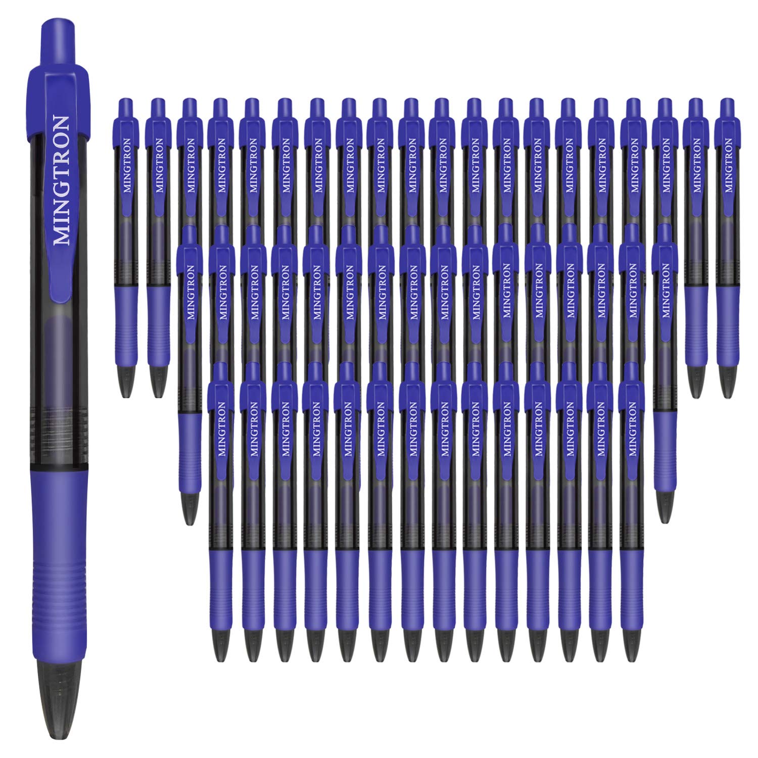 50 Pack Blue Gel Pens - Fine Point 0.5mm No Smear Ink, Smooth Writing Retractable Rollerball Pens for Left & Right Handed Users - Bulk Click Pens for Office, School, Note Taking & Journaling