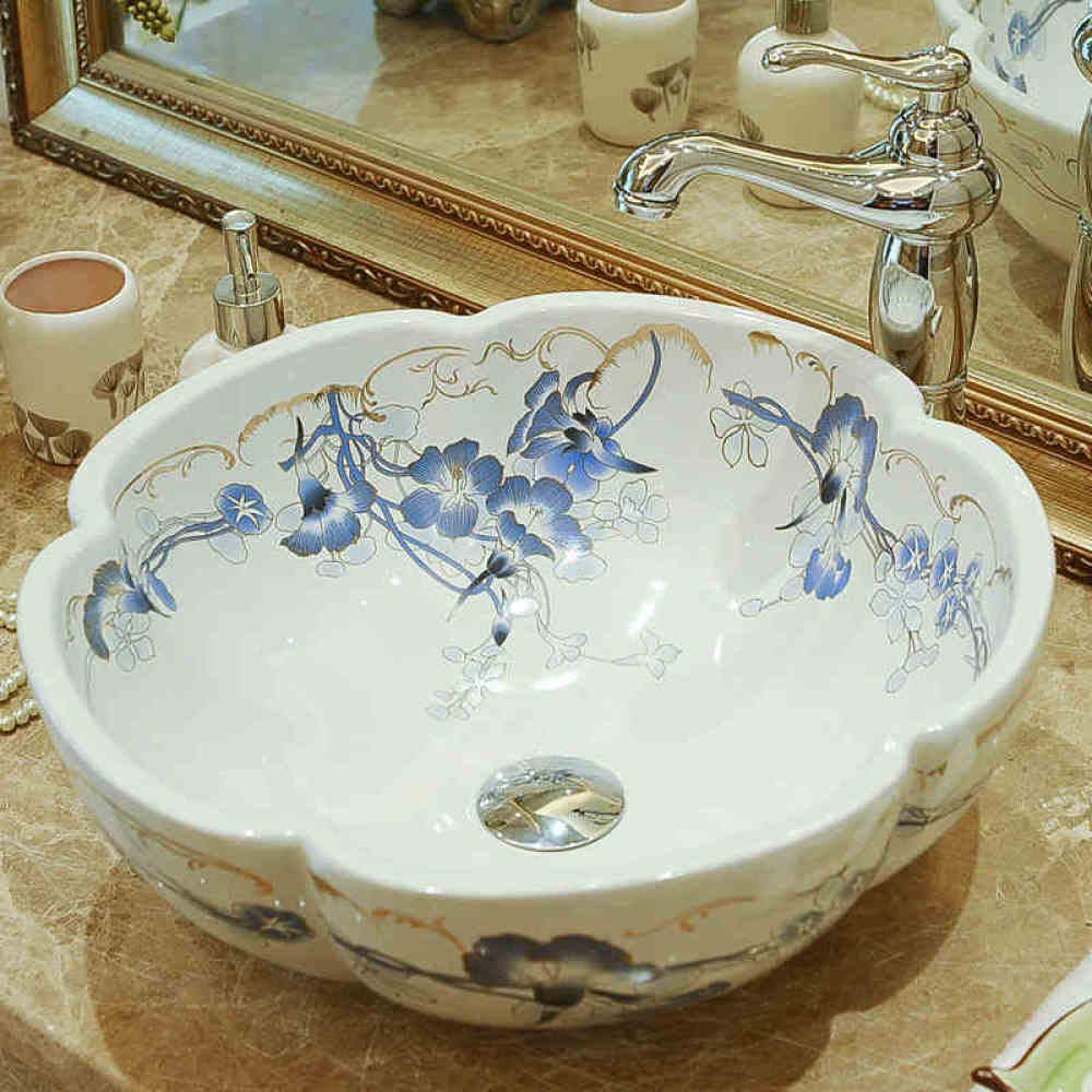 Premium SHAWLA Ceramic Vessel Sink - Handcrafted Jingdezhen Countertop Basin for Modern Bathrooms | Above Counter Wash Basin in Vibrant Colors | Perfect for Spa, Guest Bath & Luxury Home Decor