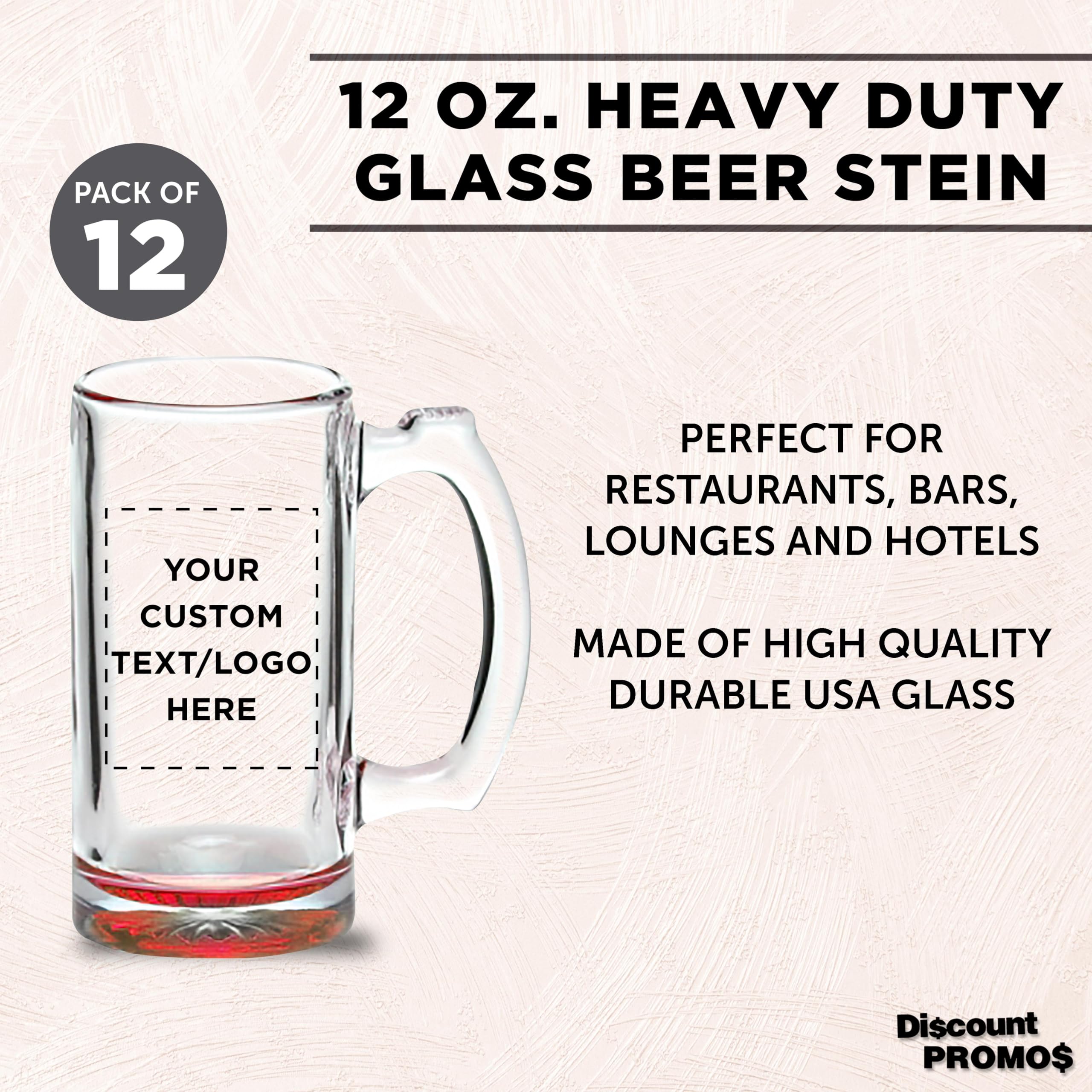 12-Piece Libbey Beer Mugs Set - 12 oz Customizable Glassware with Text & Logo - Perfect for Groomsmen Gifts, Bachelor Parties, and Home Bar Decor (Red)