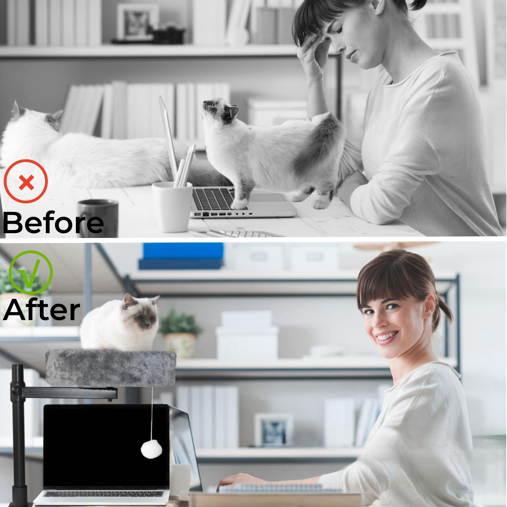 360° Rotating Adjustable Cat Desk Bed with Sturdy Steel Frame - Round Cat Nest for Office & Gaming Desks - Supports Up to 50 lbs - Modern Indoor Cat Furniture for Comfortable Napping & Workspace Companionship