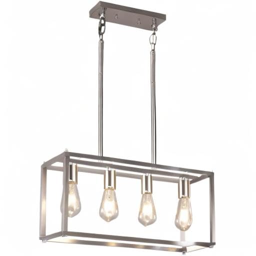 4-Light Farmhouse Chandelier Brushed Nickel - Modern Rectangular Dining Room & Kitchen Island Pendant Light Fixture with Adjustable Height, E26 Base - Perfect for Farmhouse, Rustic, and Contemporary Home Decor