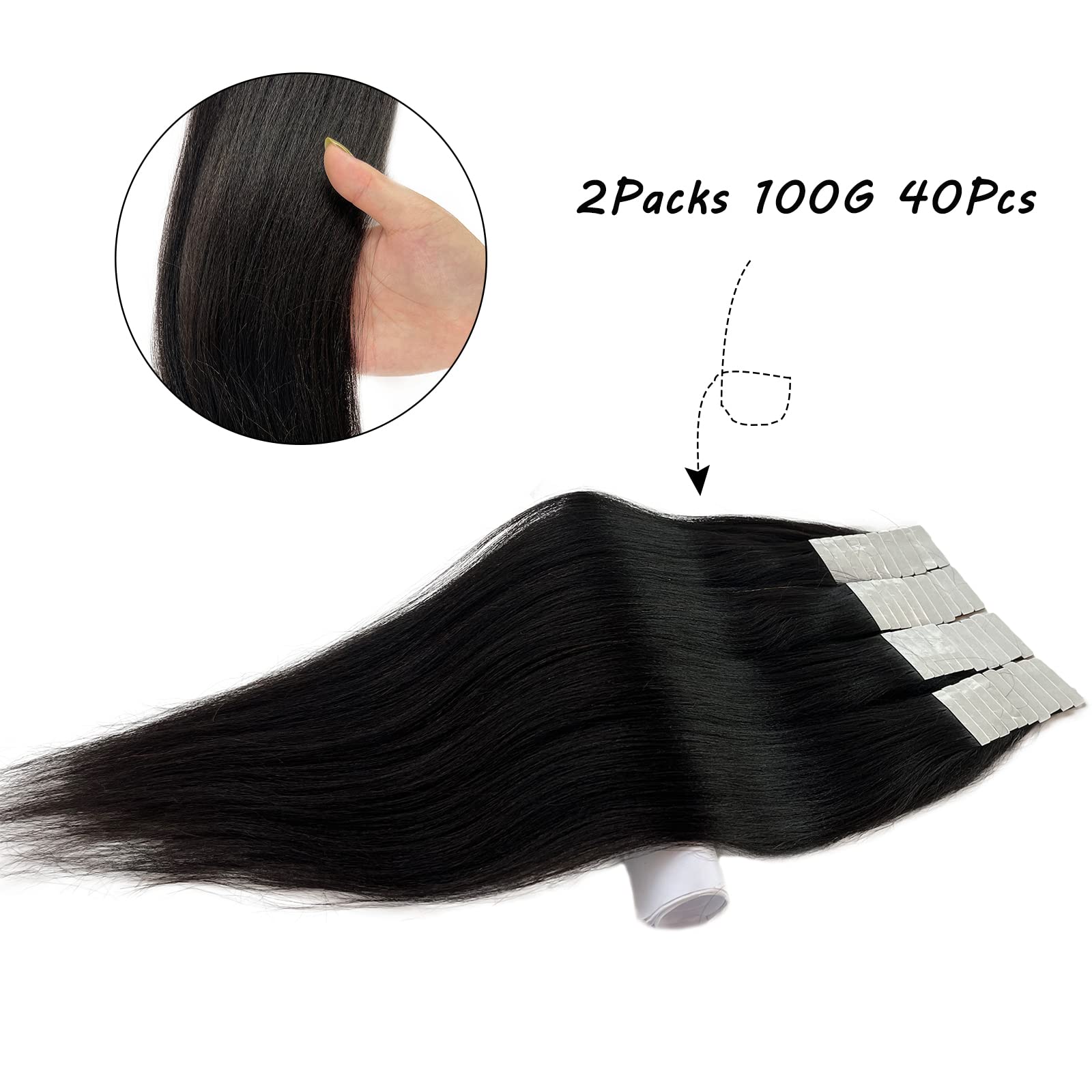 Premium 20-Piece Tape in Hair Extensions - 16inch Yaki Straight Remy Human Hair, 50g Natural Black Color, Seamless Skin Weft for a Flawless Look | Perfect for Daily Wear, Special Occasions & Styling