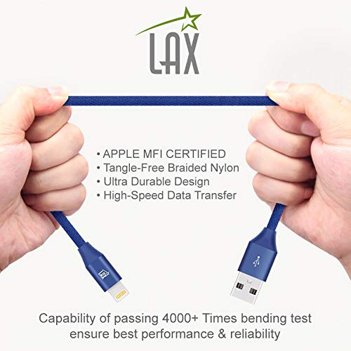 MFi Certified LAX iPhone Charger Lightning Cable - Durable Braided USB Cord for iPhone 11/11 Pro Max/XS Max/X/8/7/6, iPad & iPod | Fast Charging & Data Sync | Perfect for Home, Office & Travel Use
