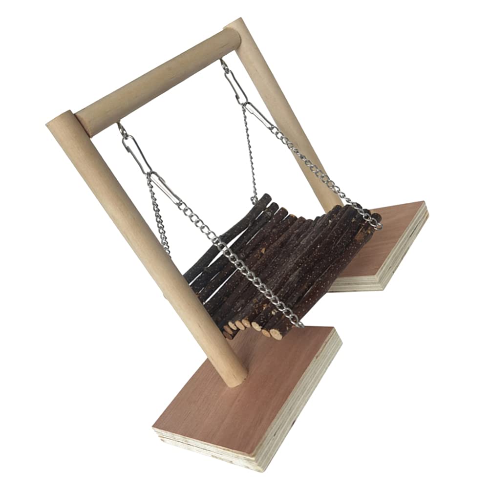 STOBOK Natural Wood Bird Swing Toy with Iron Chain - Parrot Hammock, Cage Accessories for Birds & Hamsters - Perfect for Play, Rest & Climbing in Bird Cages