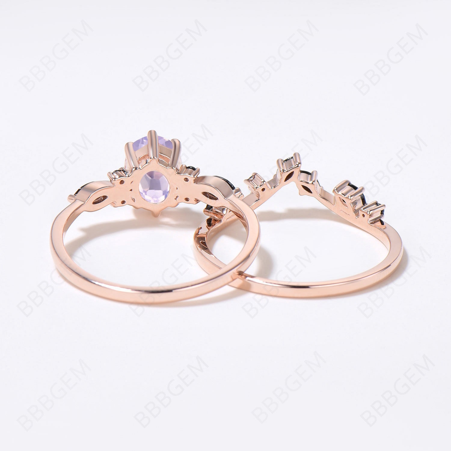Natural Light Purple Lavender Amethyst Oval Engagement Ring Set - Elegant Wedding Jewelry for Brides & Proposals