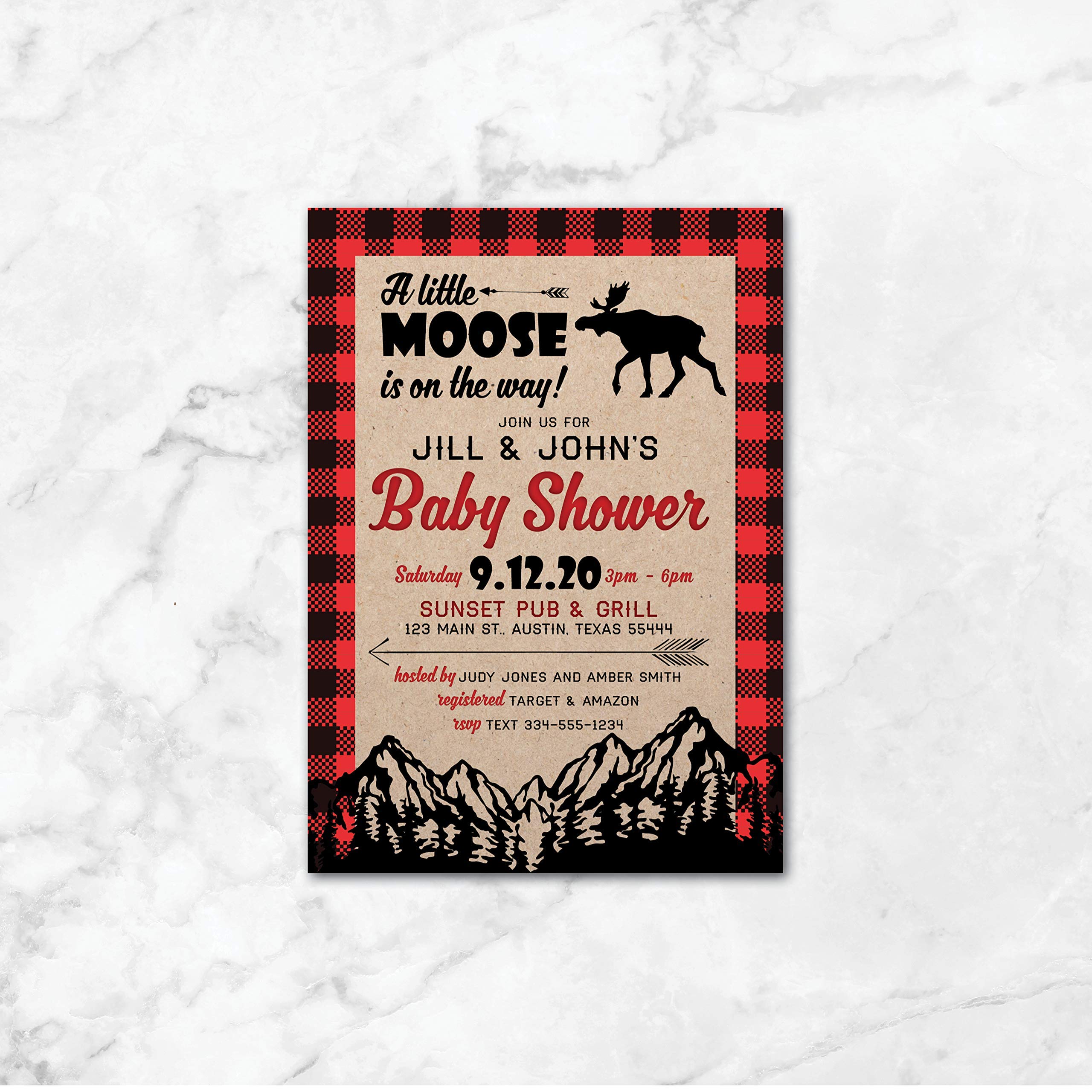 Adorable Moose Baby Shower Invitations - Little Moose is on The Way - Perfect for Woodland Theme Baby Showers & Gender Reveals