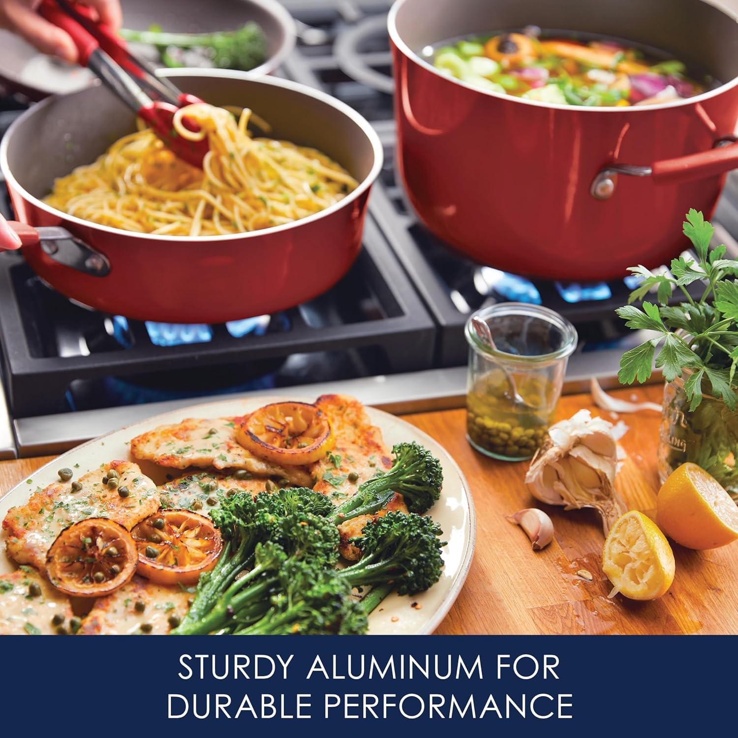 Rachael Ray Cucina Nonstick Cookware Set - 12-Piece Pots and Pans in Cranberry Red | Durable Kitchen Essentials for Cooking, Baking & Serving | Perfect for Home Chefs & Family Meals