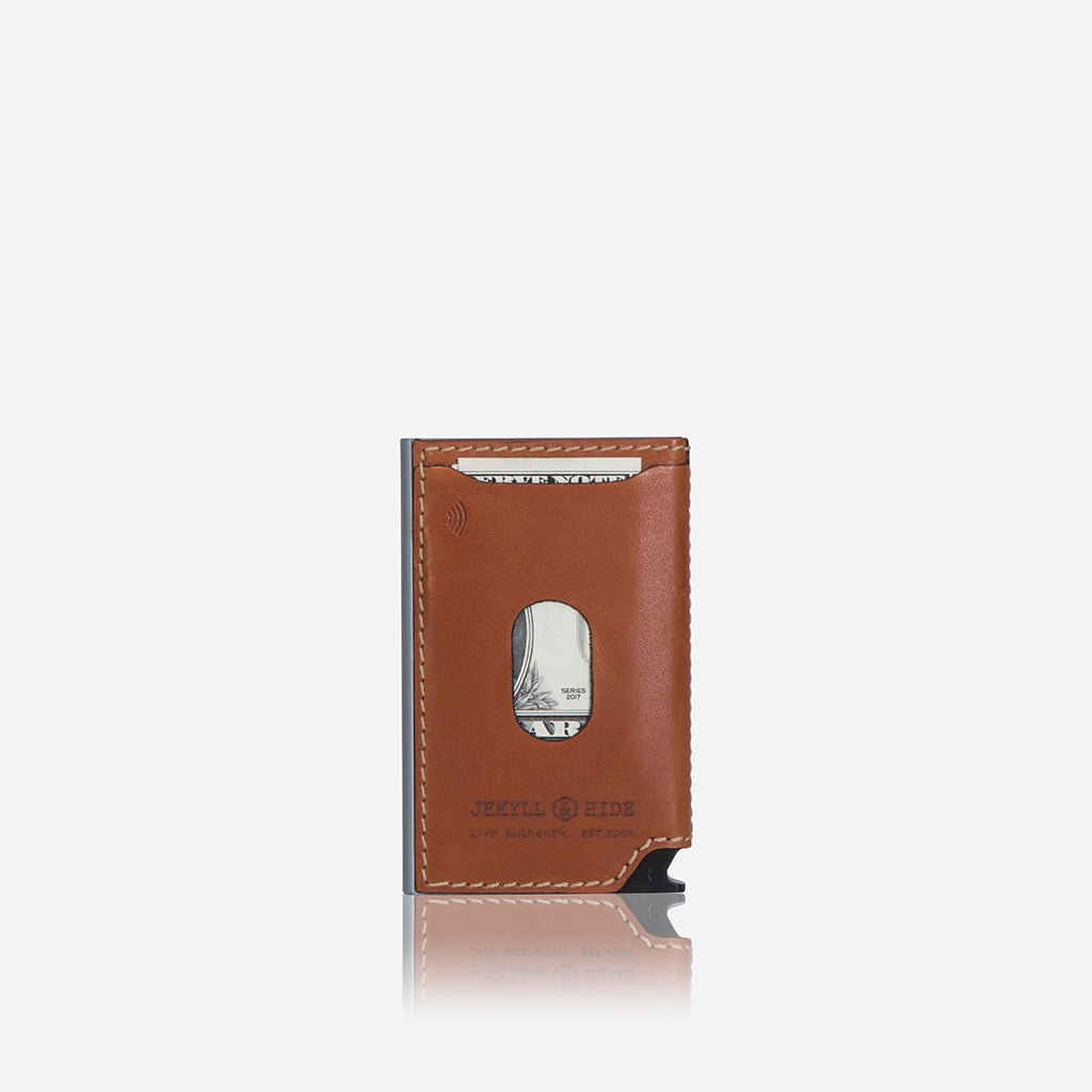 Jekyll & Hide Roma Aluminum Card Slide Wallet for Men - Slim RFID Blocking Minimalist Wallet with Money Clip (Tan) - Perfect for Travel, Business & Everyday Carry