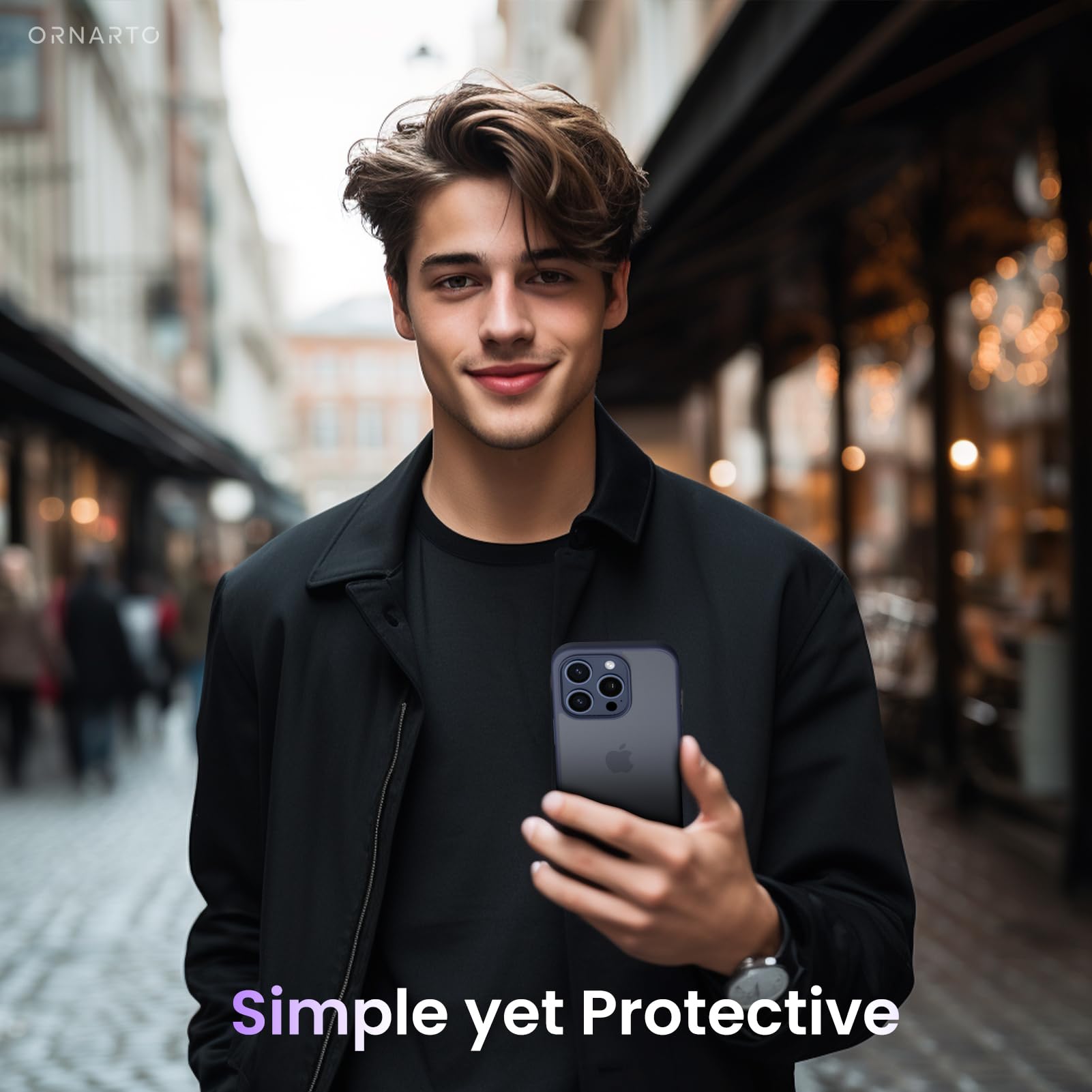 ORNARTO Matte Shockproof iPhone 15 Pro Case with Translucent Back - Full Body Protection Navy Blue Cover for Everyday Use & Outdoor Activities