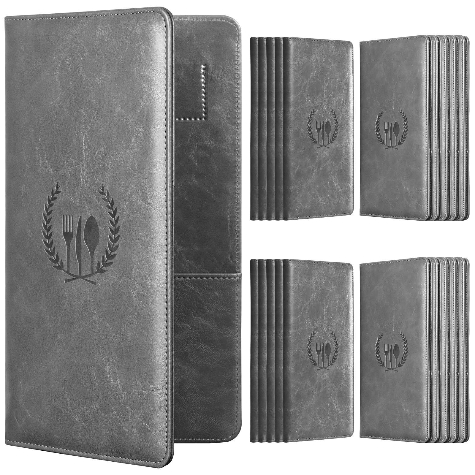 Cobak Restaurant Check Presenters - 20 Pack Gray Leather Bill Holders for Waiters, Customer Check Holders - Perfect for Restaurants, Cafes, and Bars