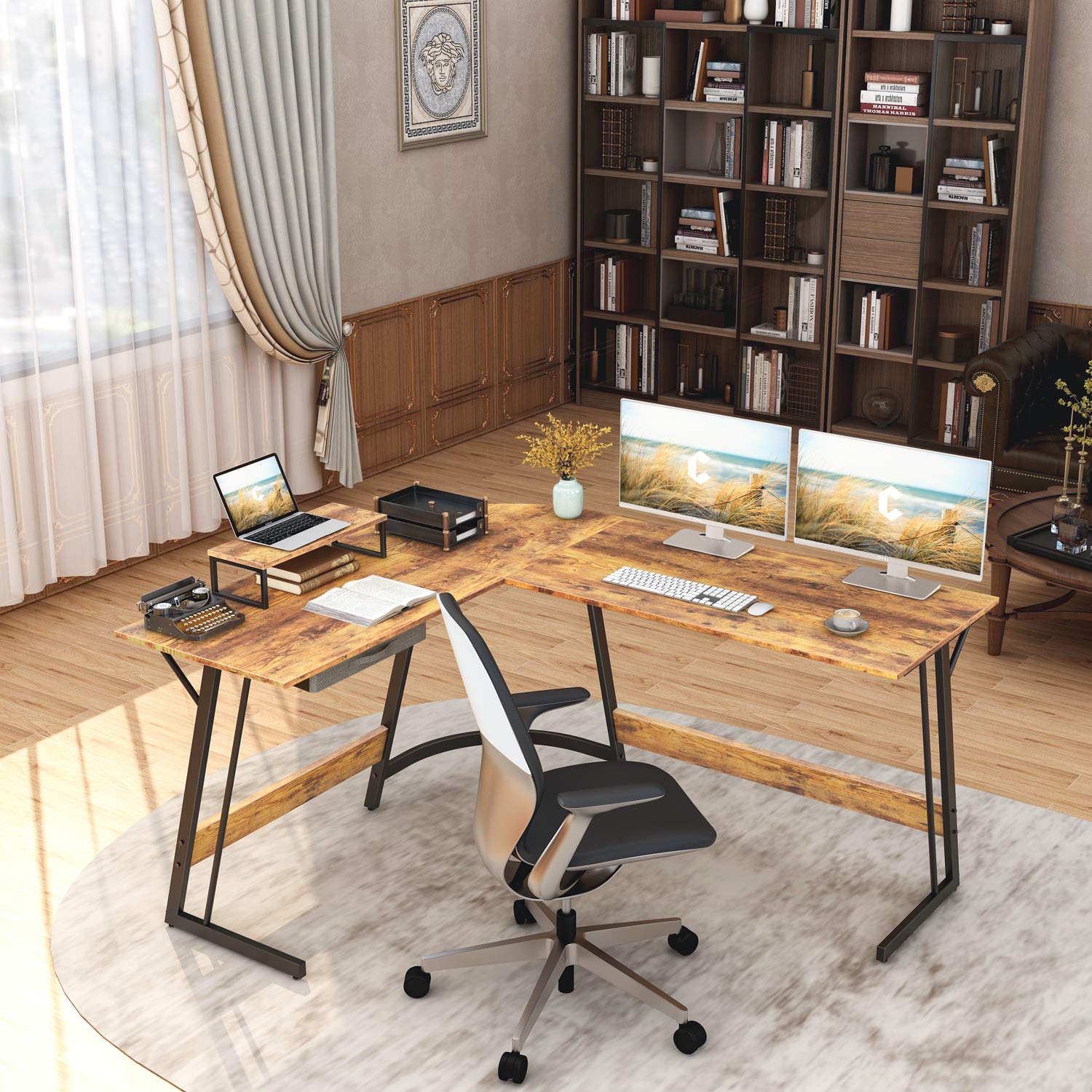 CubiCubi 59 x 47 Inch L-Shaped Computer Desk Corner Workstation with Small Table - Space Saving Home Office Desk for Writing, Studying & Gaming - Easy to Assemble Ergonomic Design for Small Spaces & Apartments